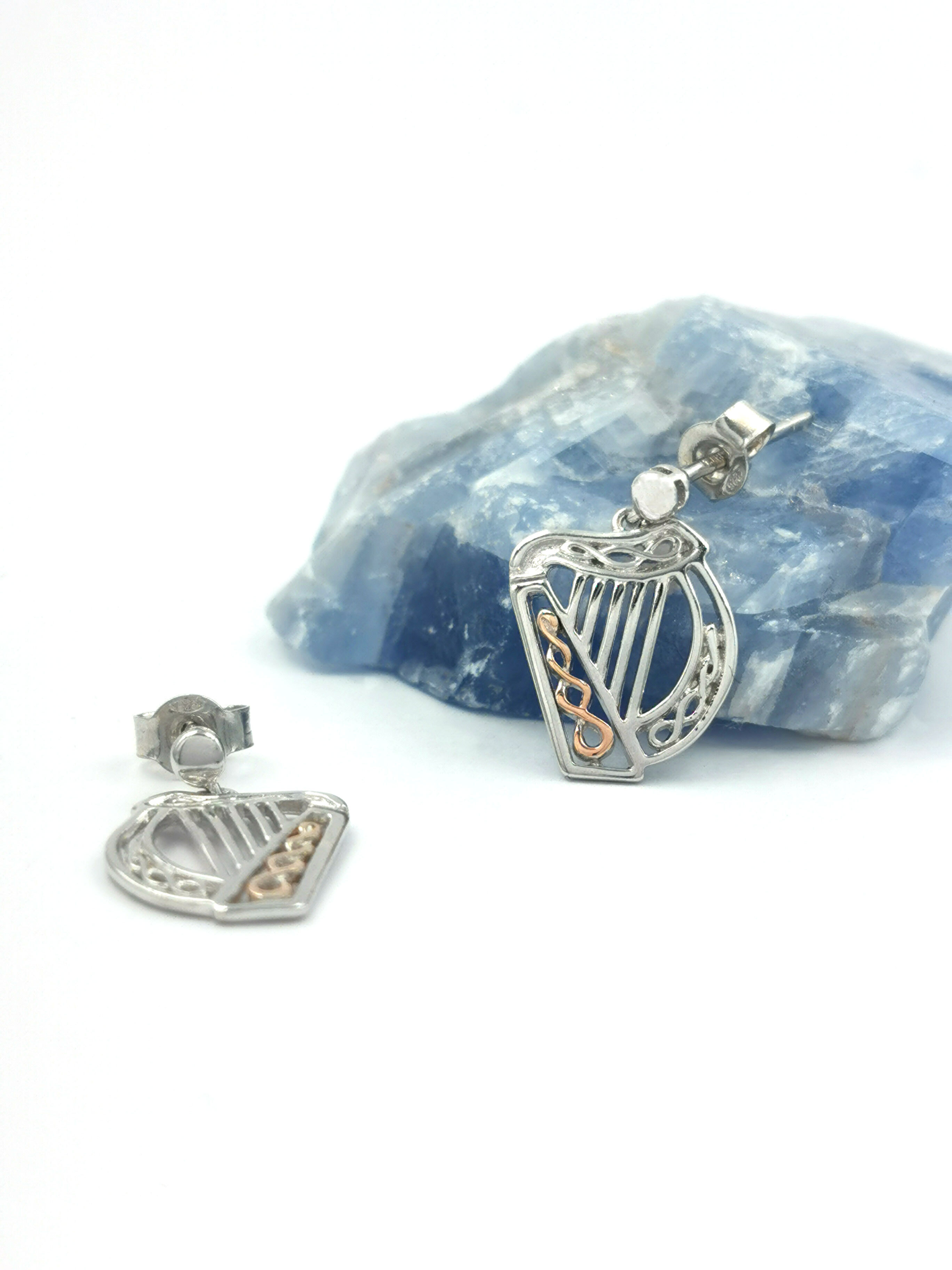 Gorgeous Sterling Silver & 10K Yellow Gold Irish Harp Gift Set For Women