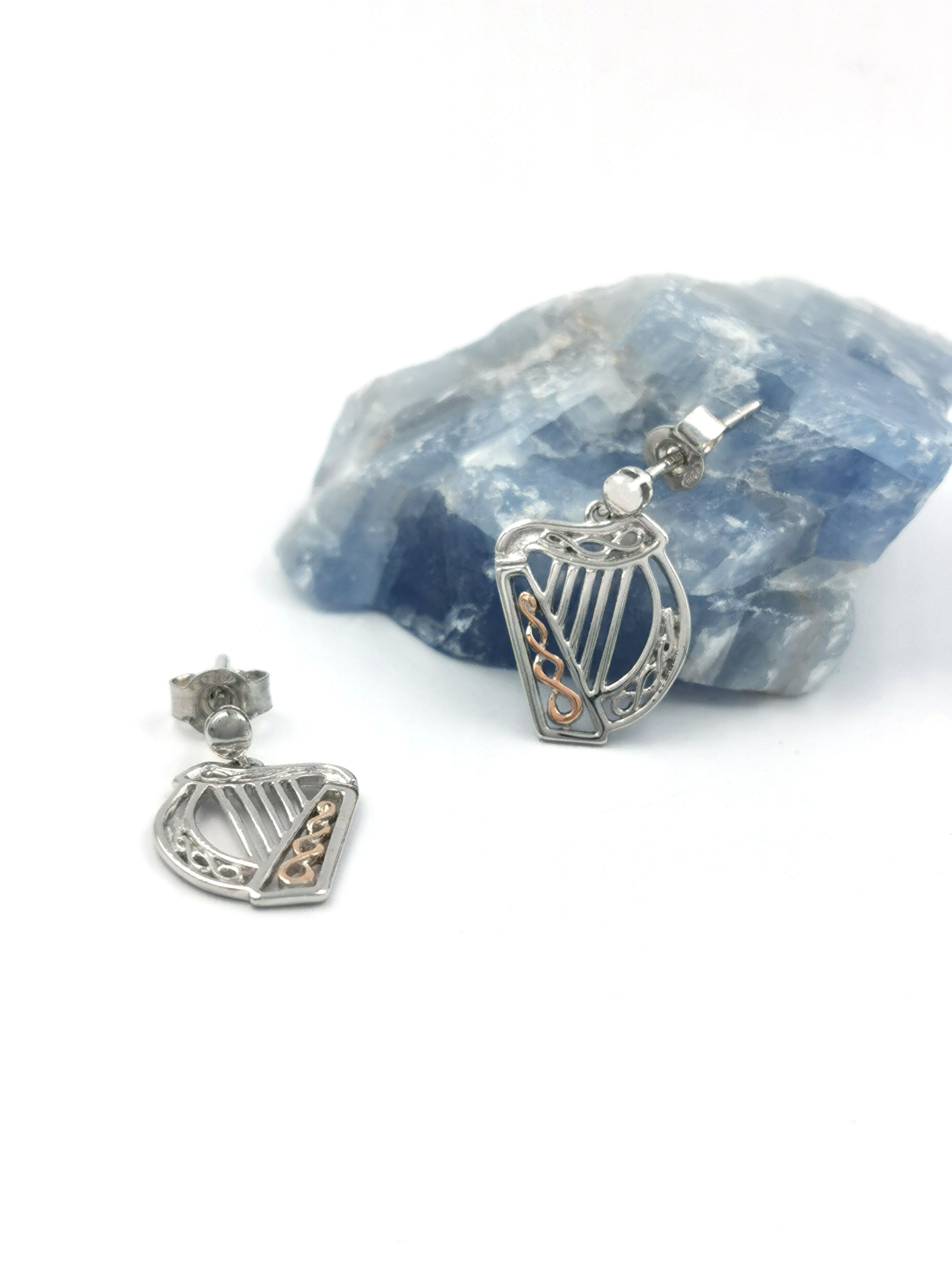 Womens Irish Harp Gift Set in Real Sterling Silver & 10K Yellow Gold