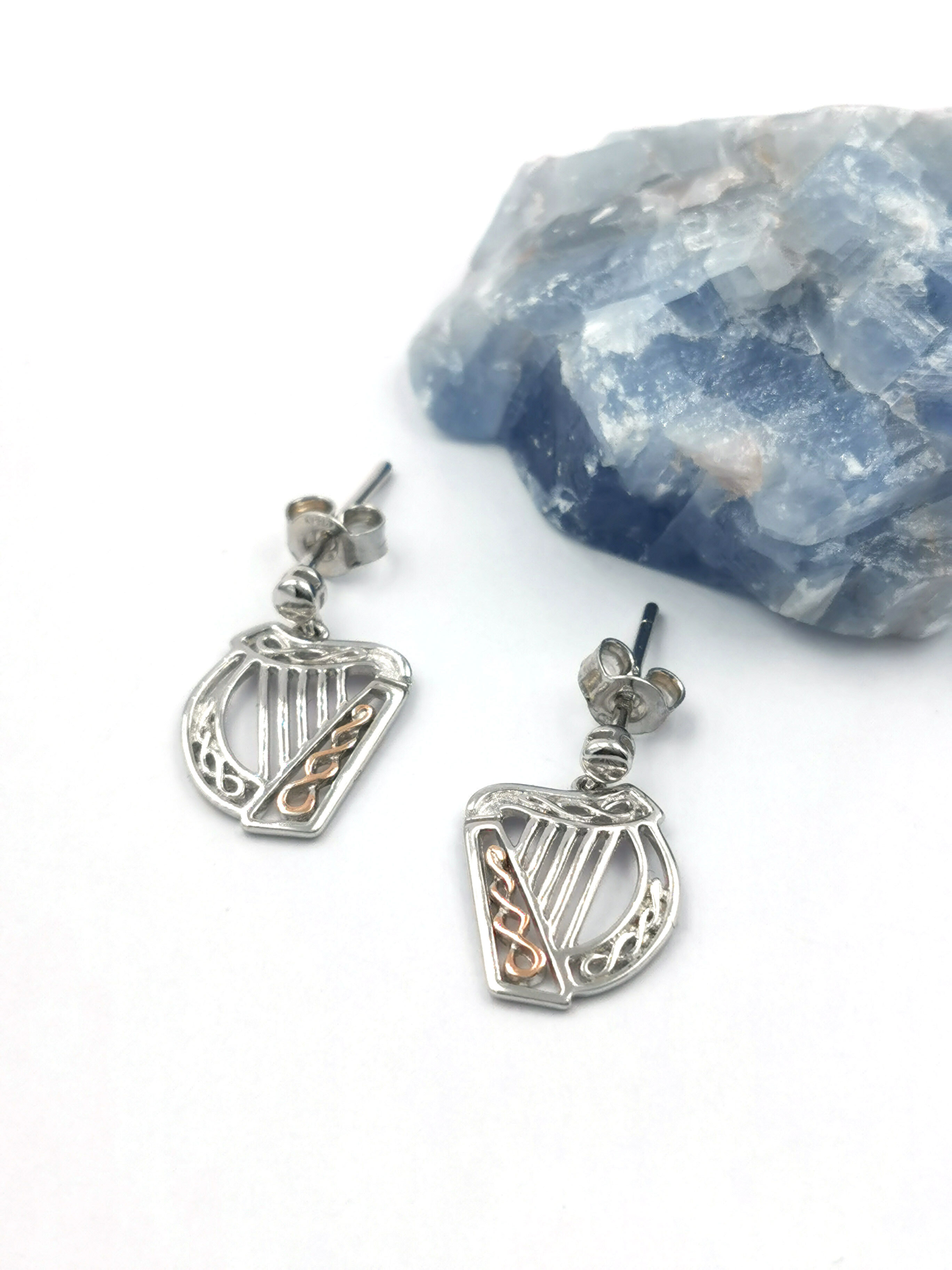 Gorgeous Sterling Silver & 10K Yellow Gold Irish Harp Gift Set For Women