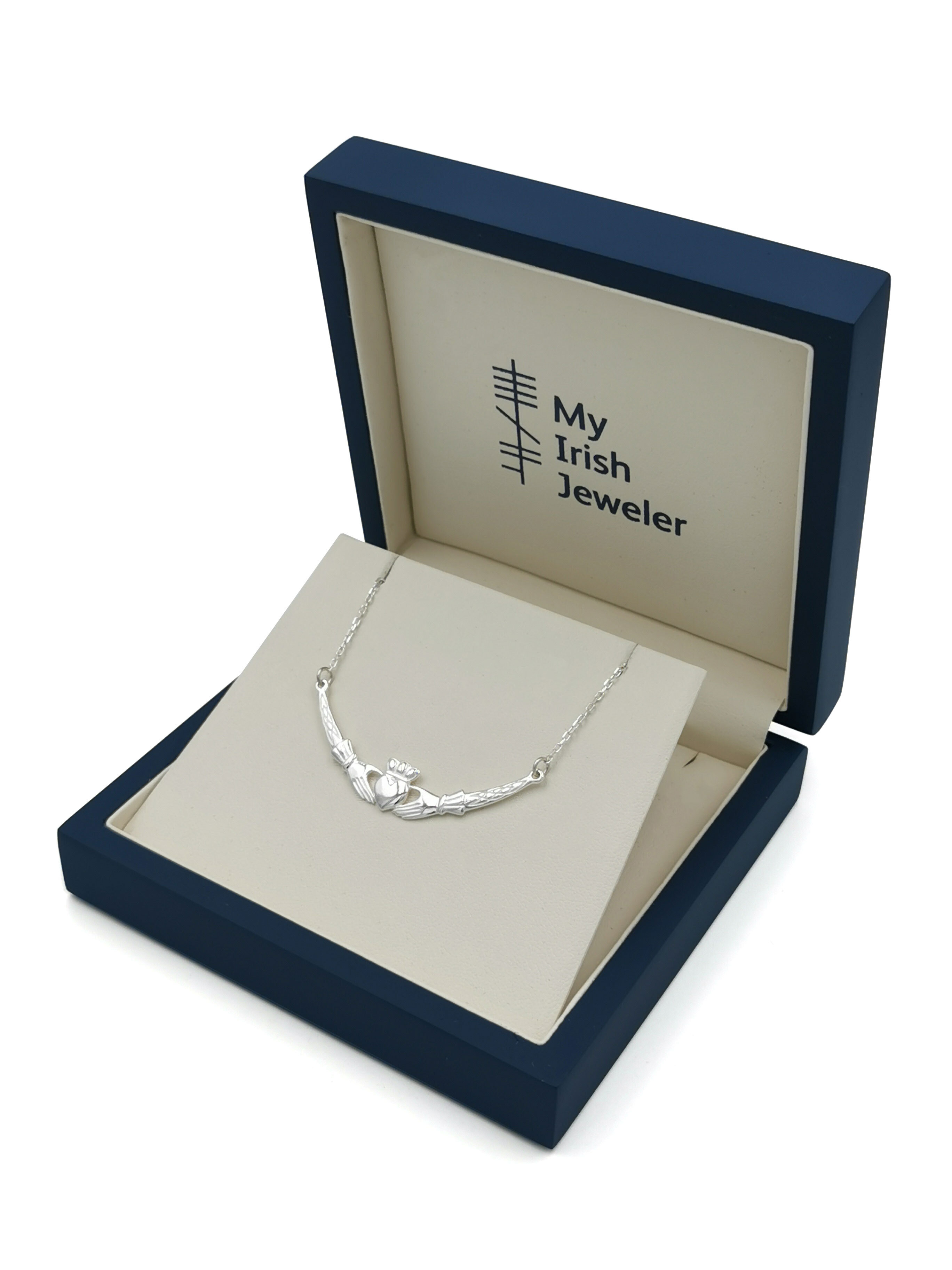 Womens Claddagh Necklace in Real Sterling Silver. In Luxury Packaging.
