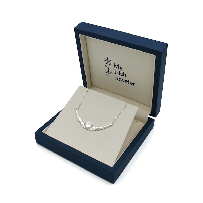 Womens Claddagh Necklace in Real Sterling Silver. In Luxury Packaging.