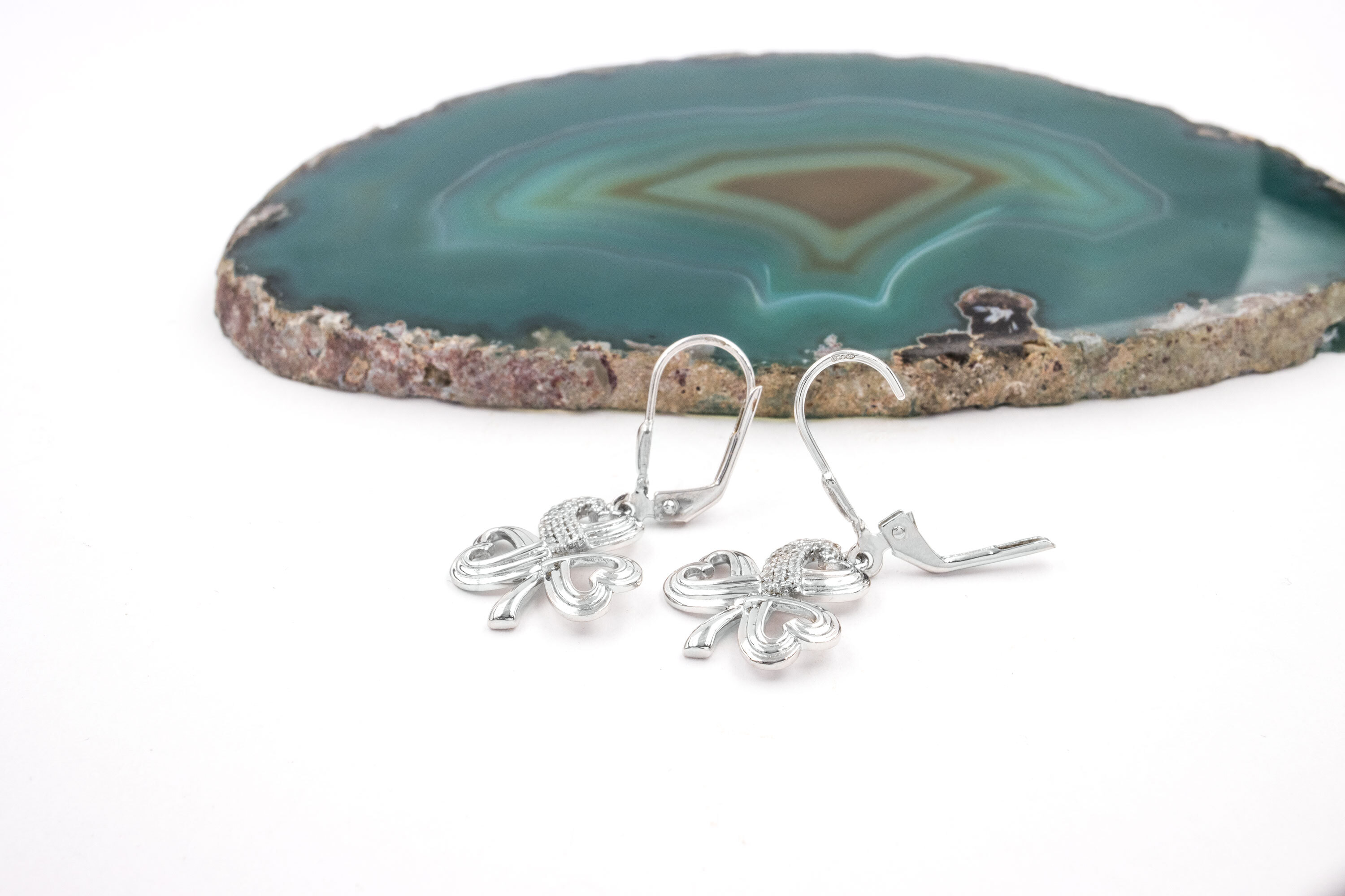 Womens Shamrock Earrings in Sterling Silver
