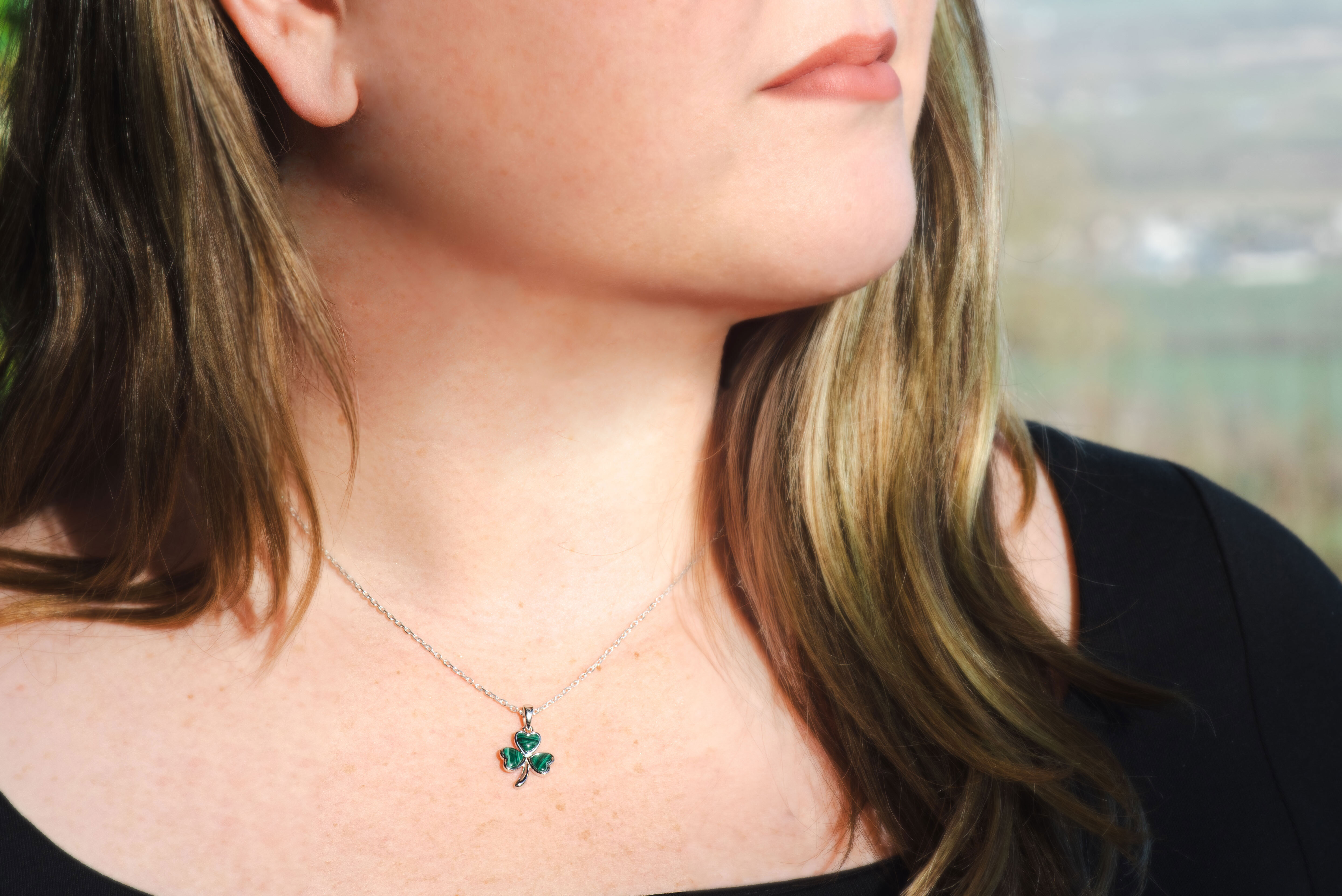 Attractive Sterling Silver Shamrock Gift Set For Women With a Polished Finish - Model Photo