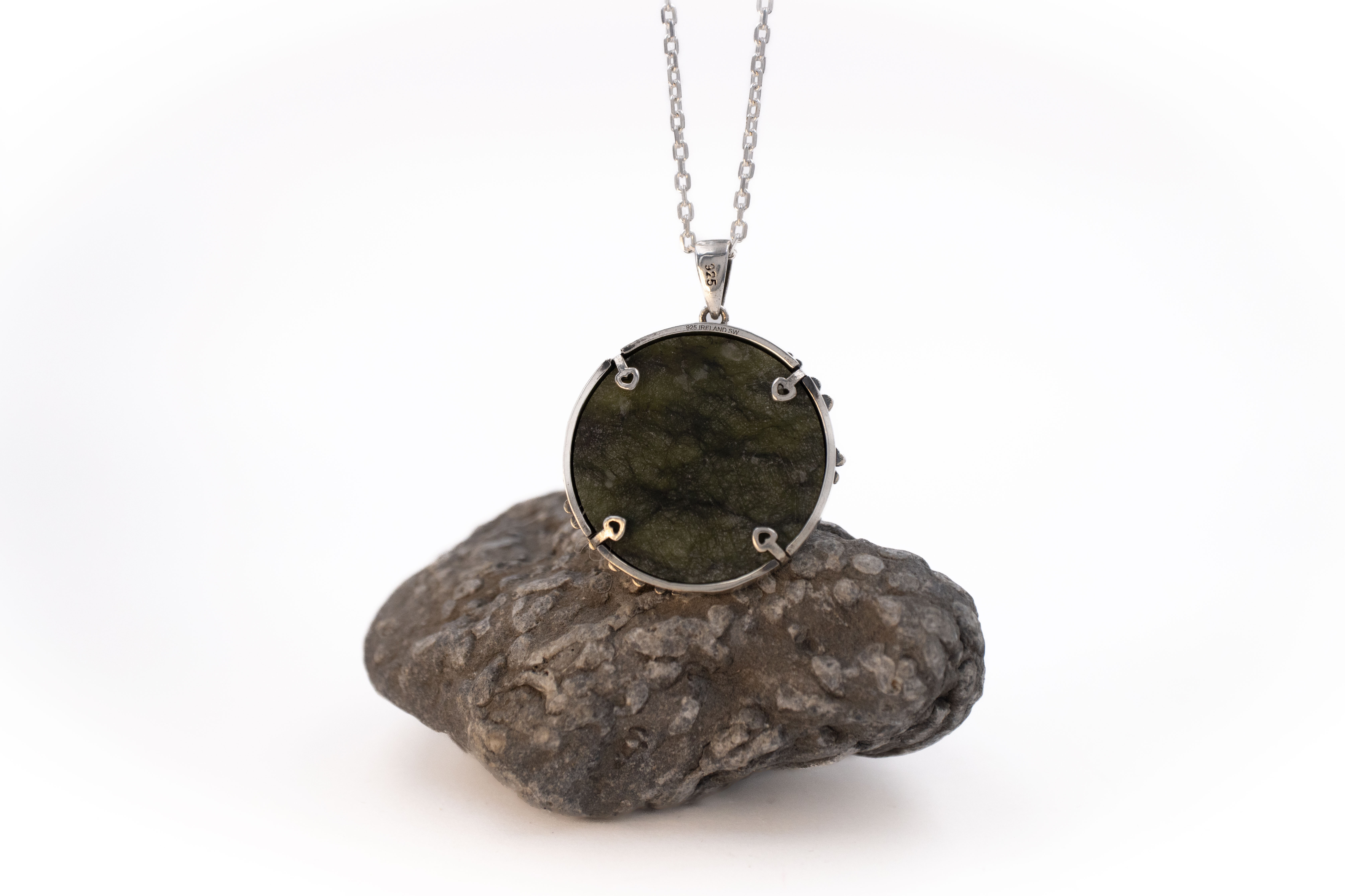 Womens Claddagh Necklace in Sterling Silver With a Polished Finish. Picture Of The Back.