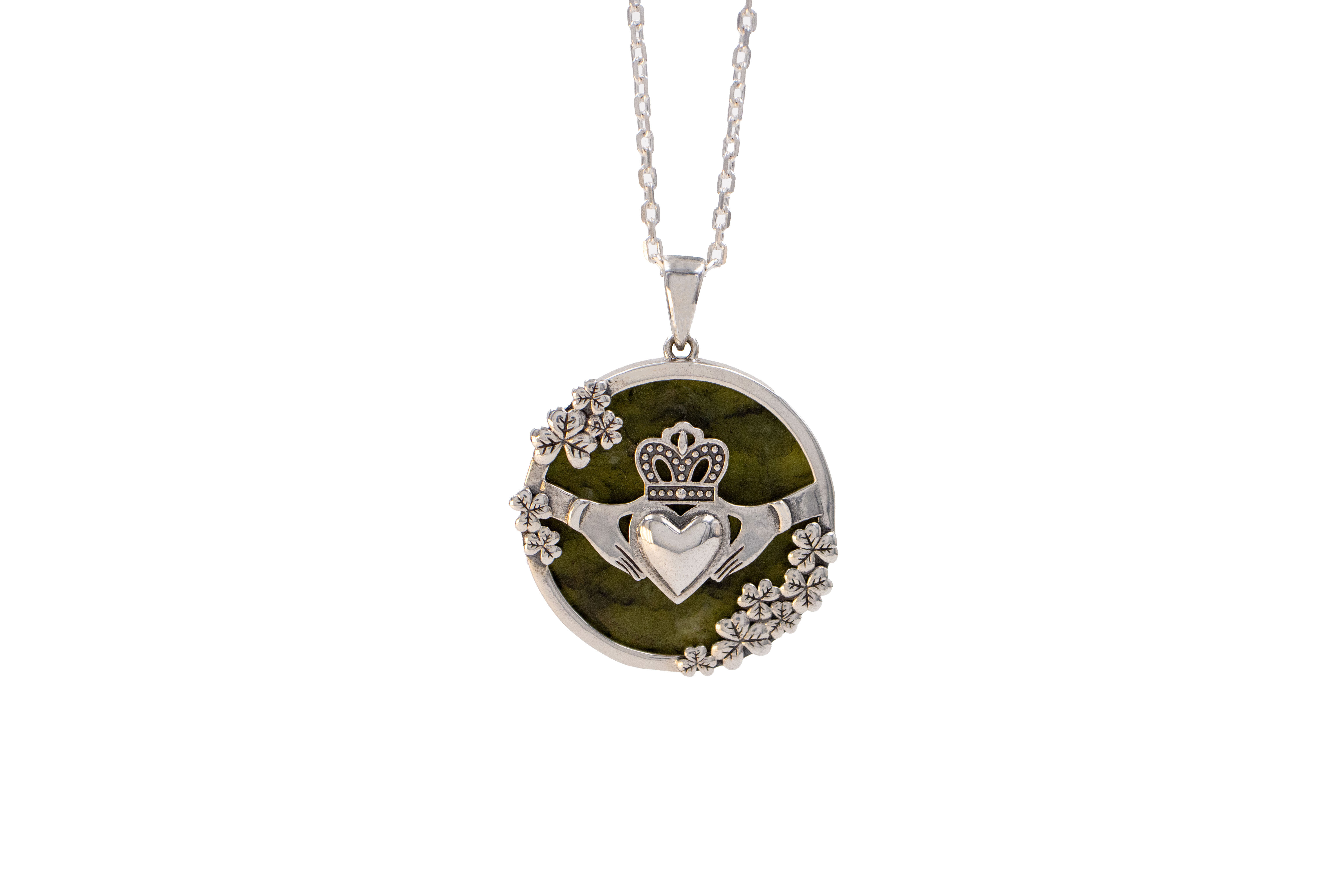 Womens Claddagh Necklace in Sterling Silver With a Polished Finish