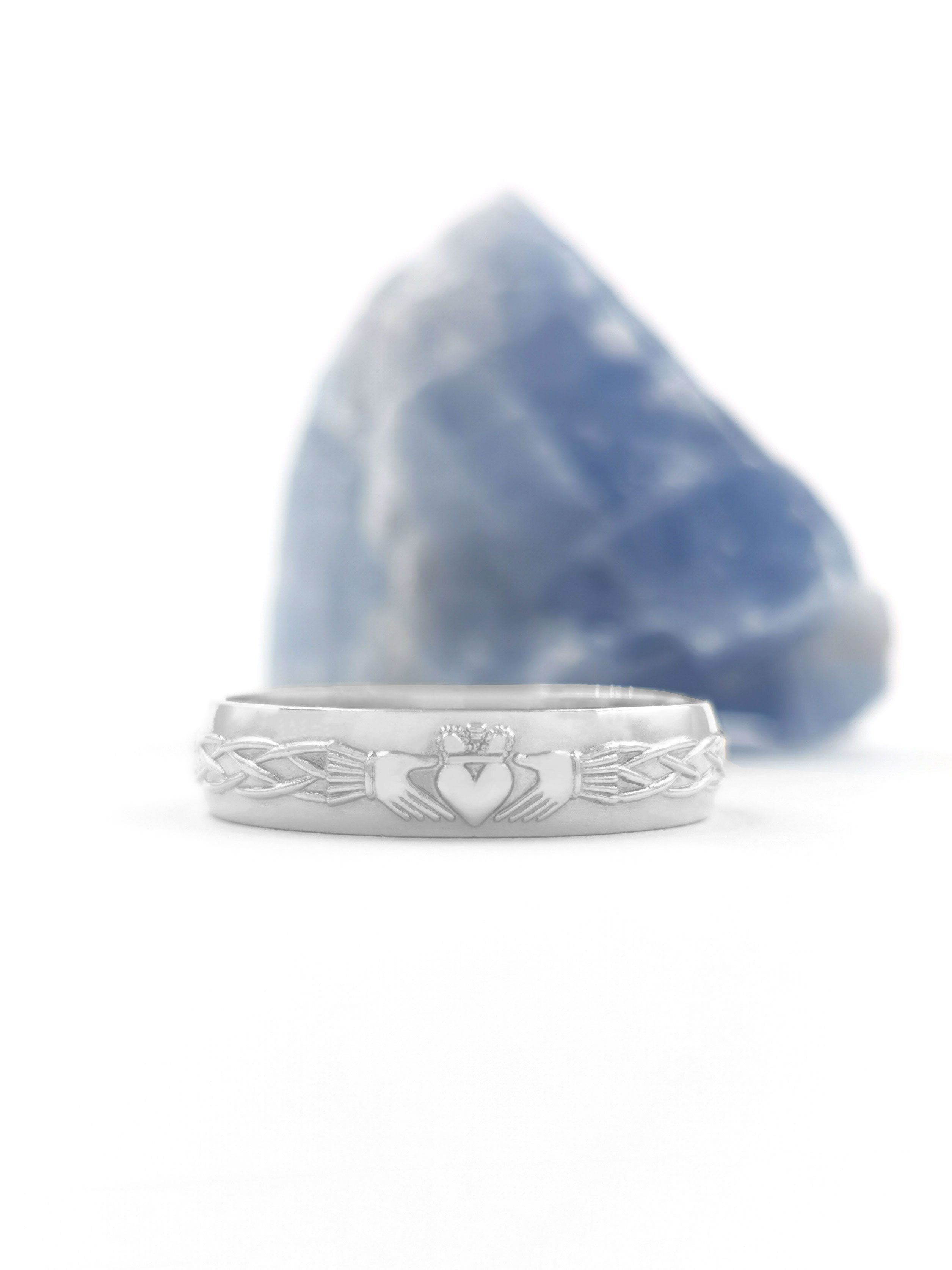 Real 18K White Gold Claddagh & Celtic Knot Ring For Women