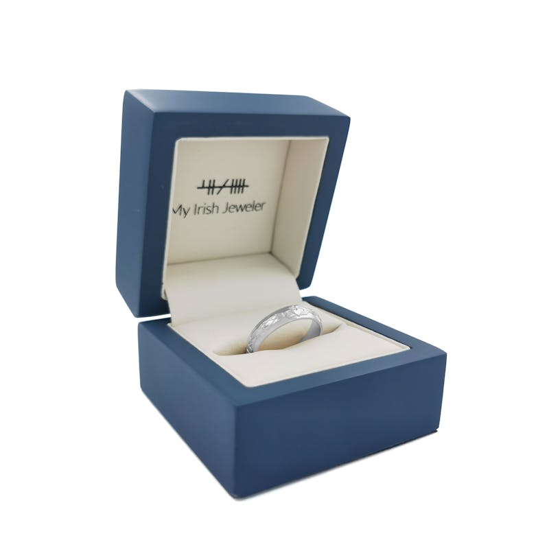 Romantic White Gold Claddagh Wedding Ring For Women. In Luxury Packaging.