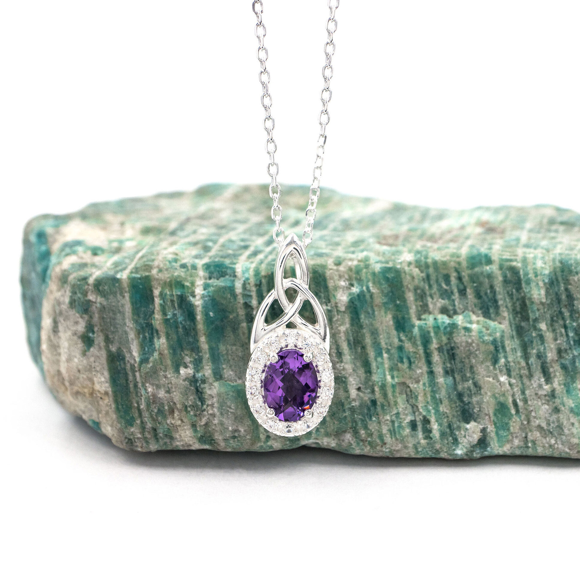 Amethyst Halo Trinity Necklace