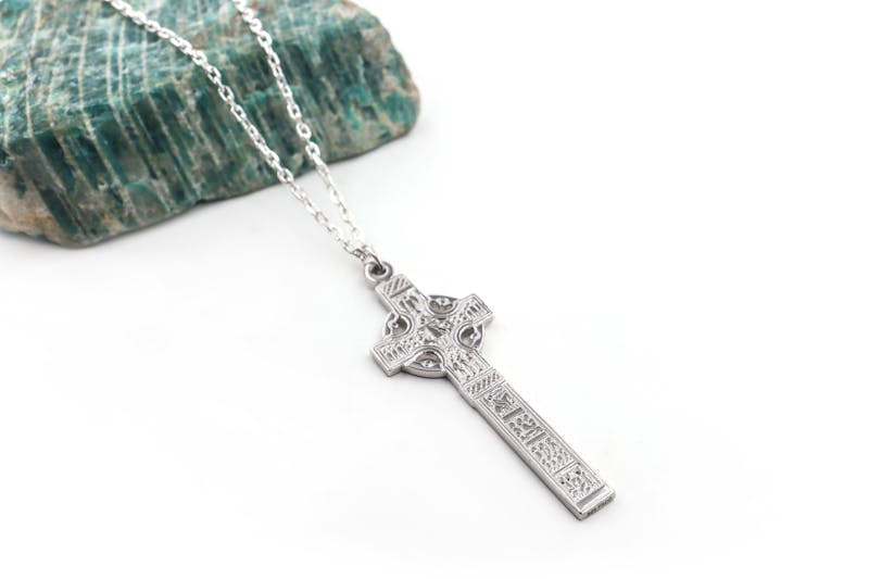 Striking Sterling Silver Celtic Cross & High Crosses Of Ireland Necklace