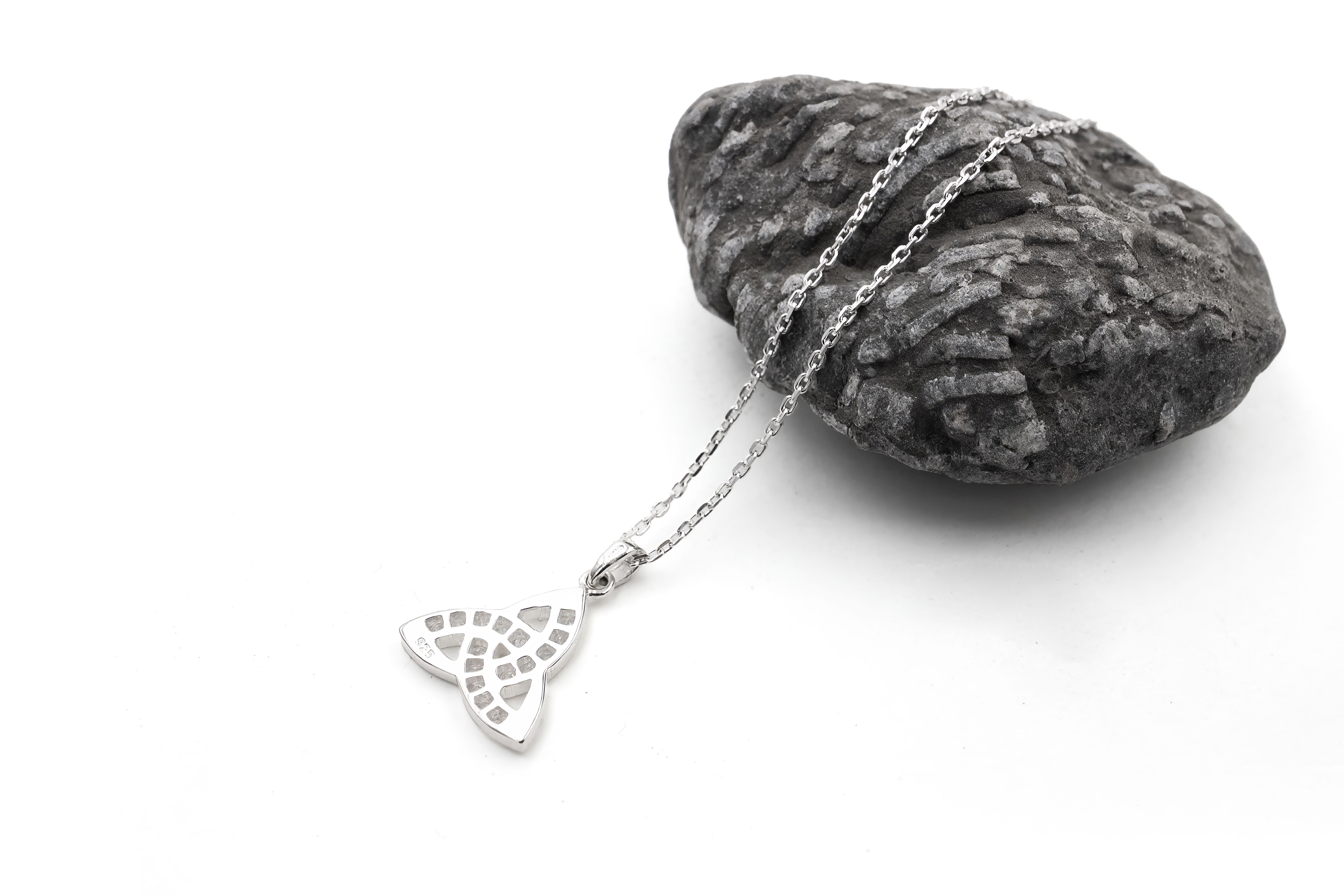 Womens Polished Trinity Knot Necklace in Real Sterling Silver. Picture Of The Back.