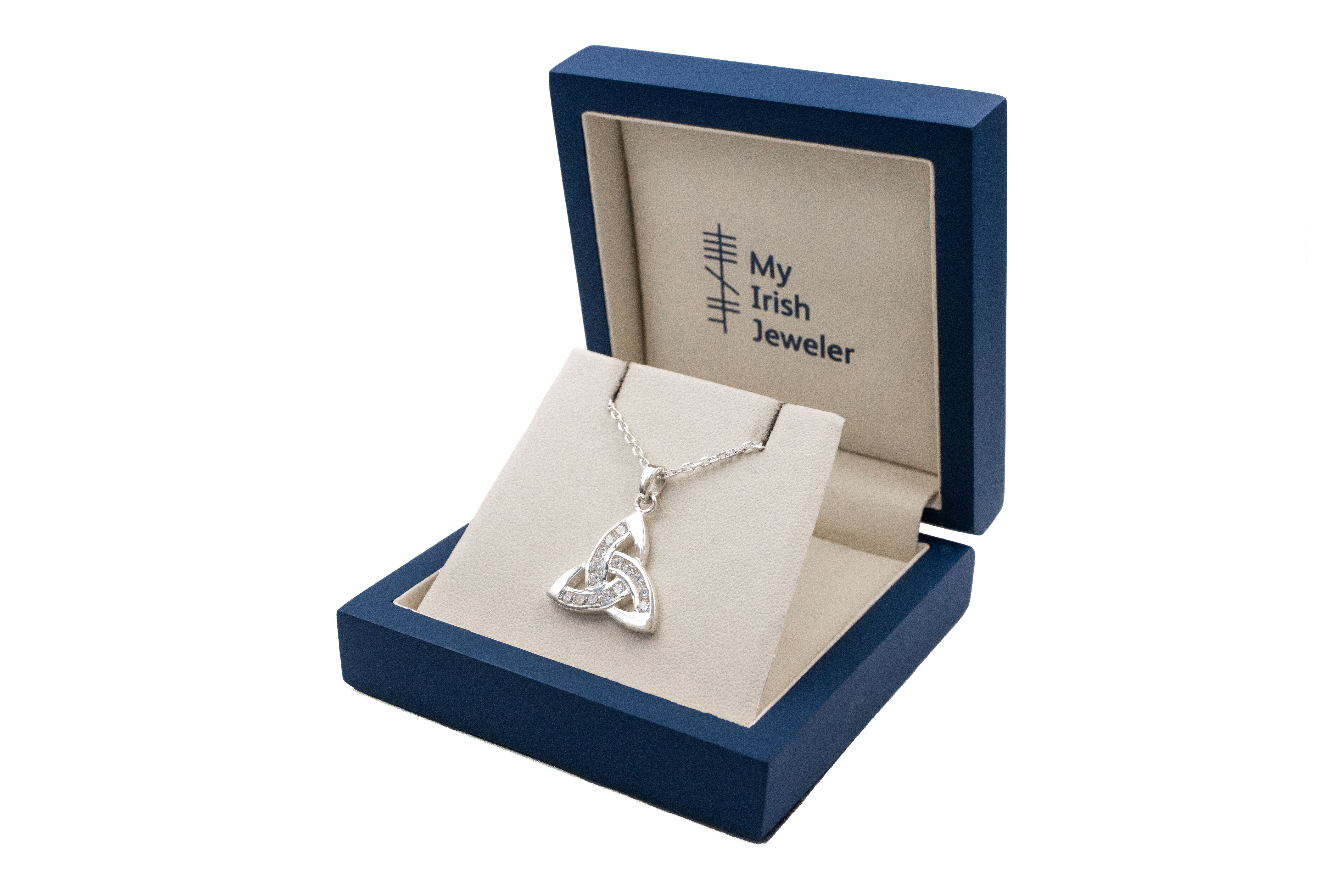 Womens Polished Trinity Knot Necklace in Real Sterling Silver. In Luxury Packaging.