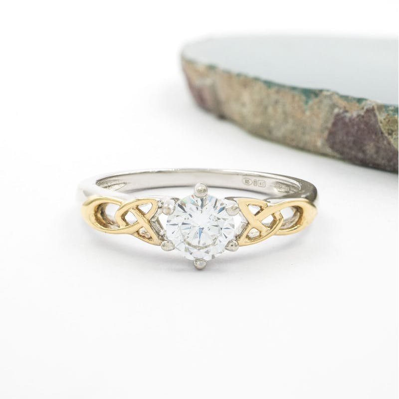 Silver CZ Trinity Ring with 10K Gold Detail