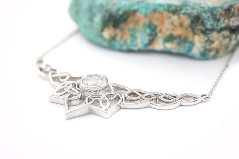 Womens Striking Sterling Silver Celtic Knot & Trinity Knot Necklace