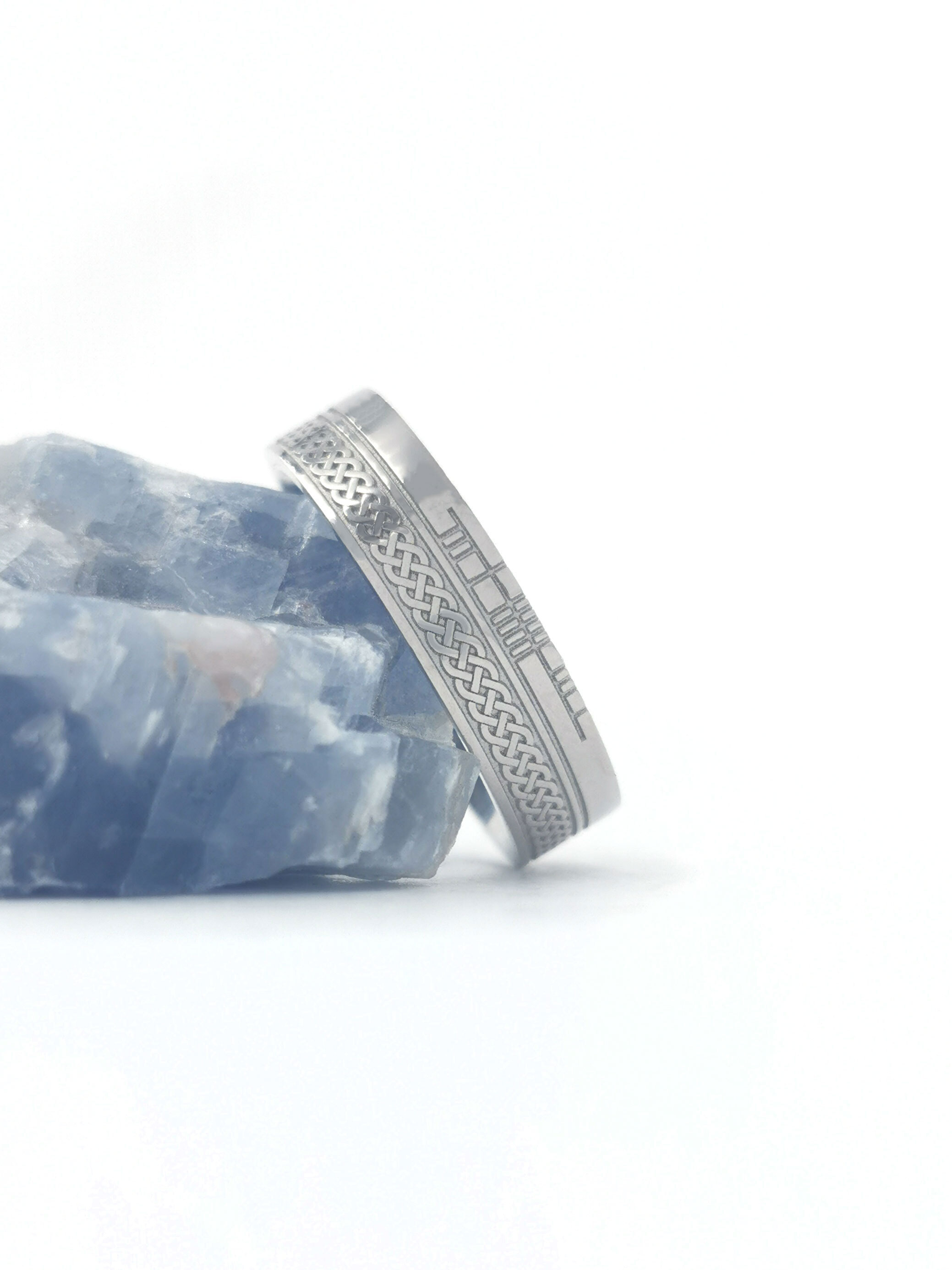 Irish Platinum 600 Ogham Wedding Ring With a Florentine Finish
