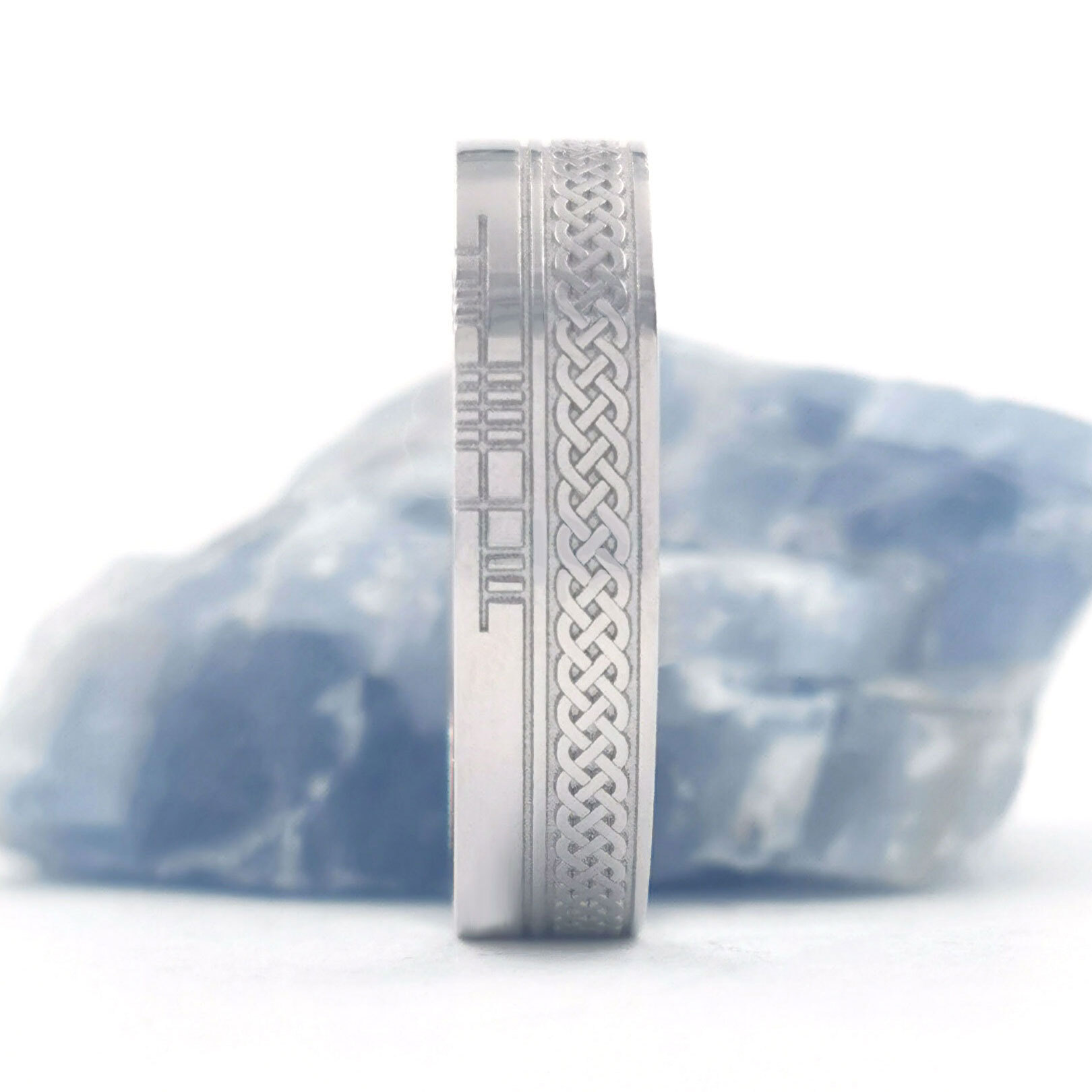 Genuine Platinum 950 Ogham & Celtic Knot 5.2mm Ring With a Florentine Finish
