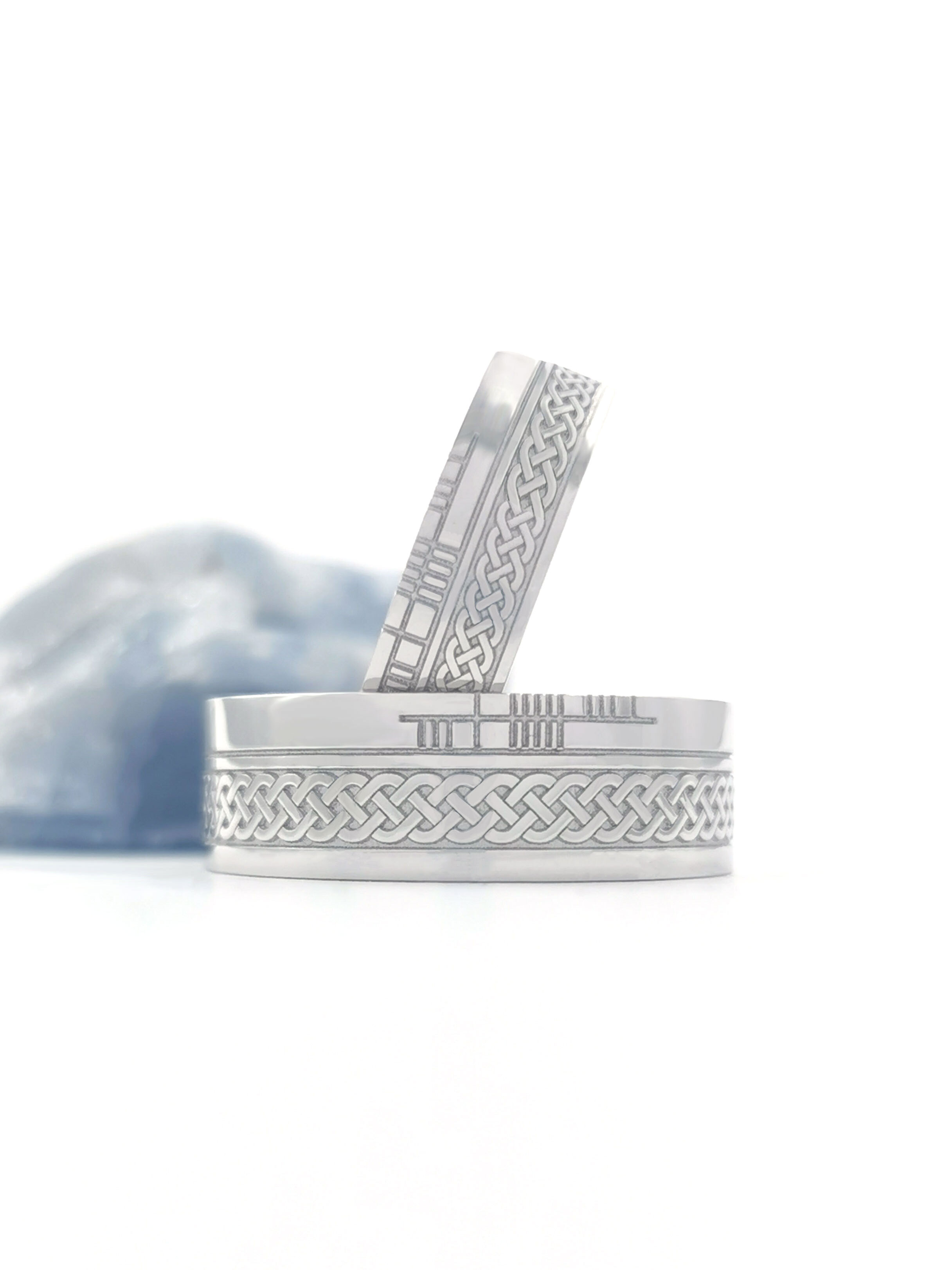 Genuine Platinum 950 Ogham & Celtic Knot 5.2mm Ring With a Florentine Finish