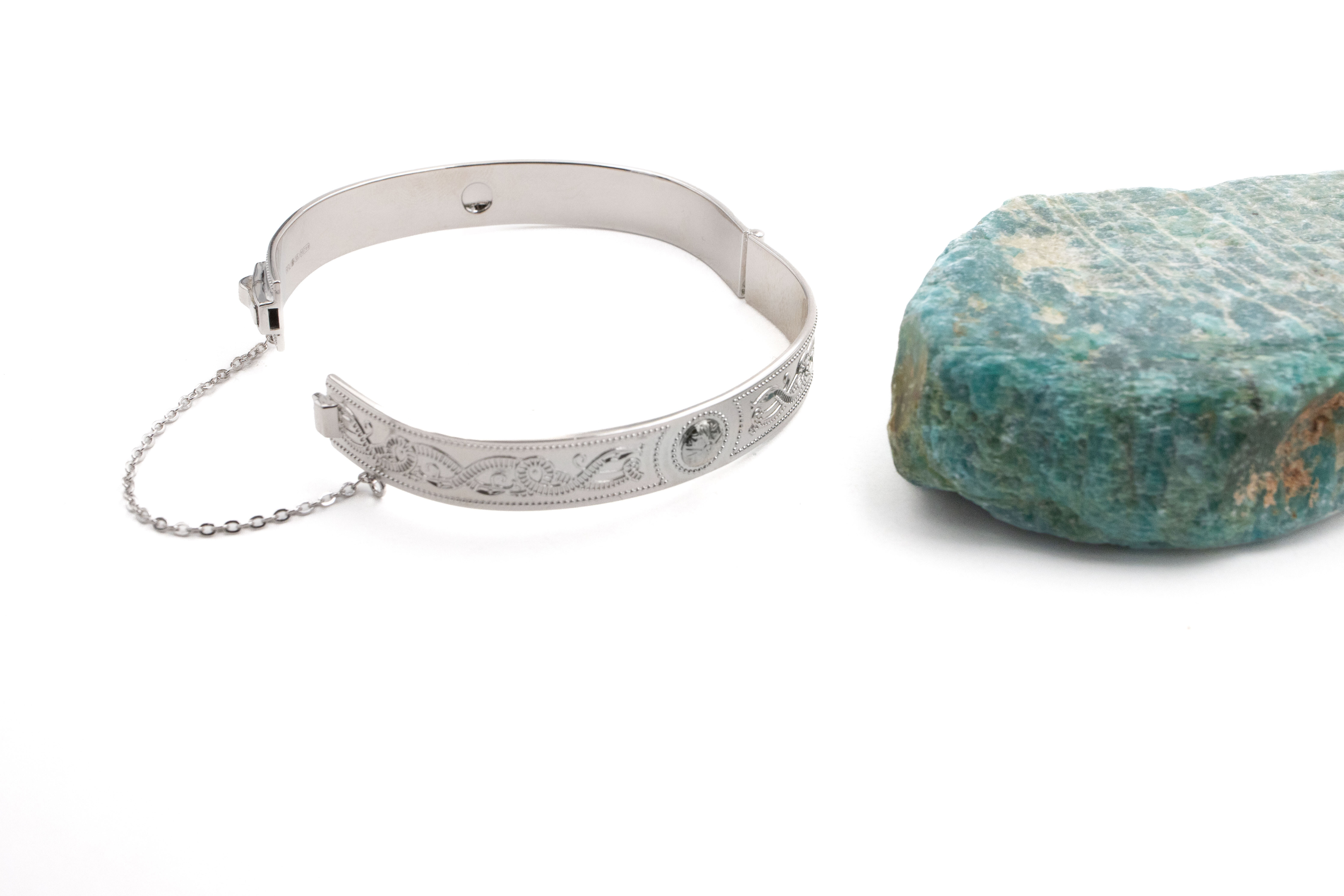 Authentic Sterling Silver Celtic Warrior Bangle For Women. Photographed Open.