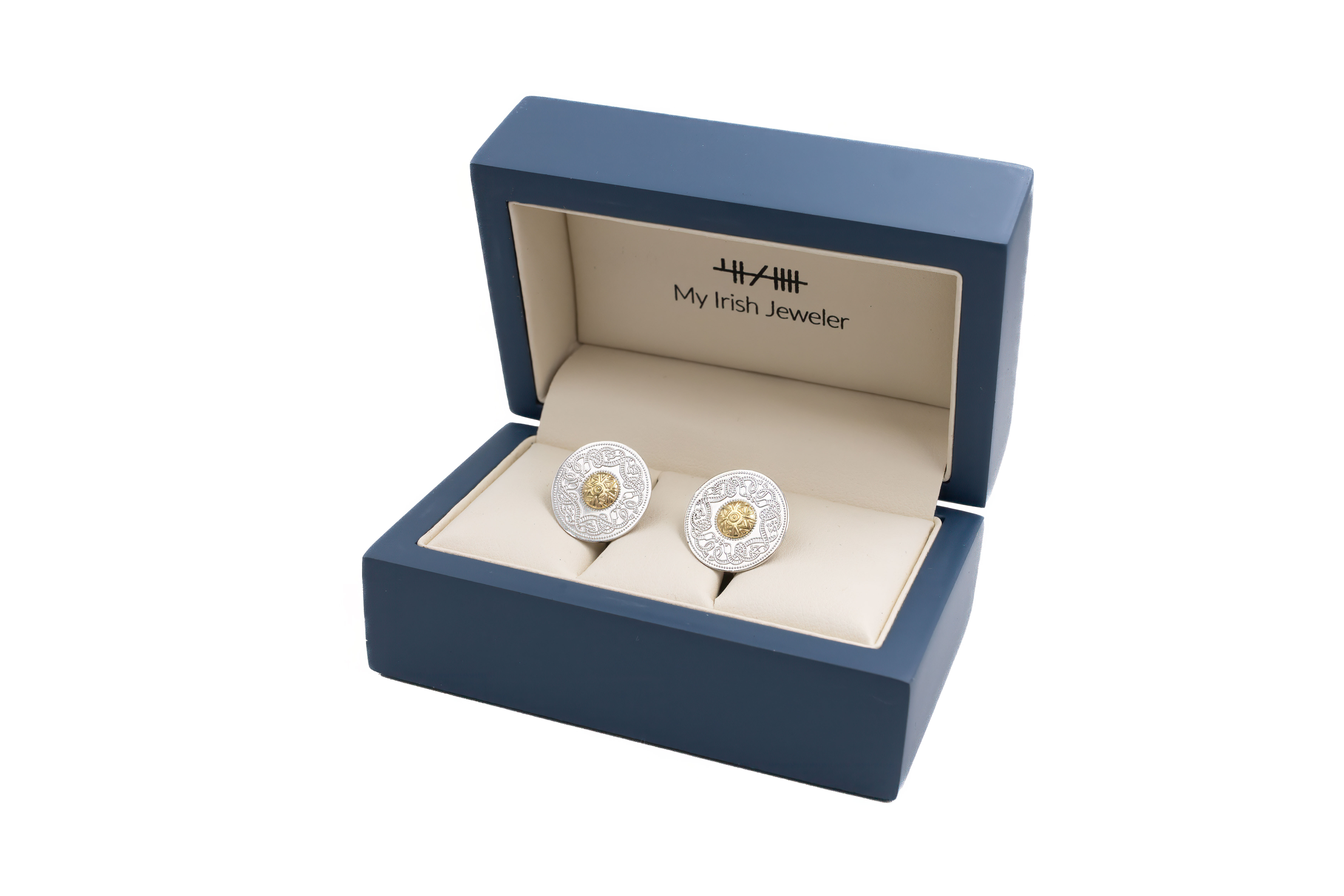 Small Gorgeous Sterling Silver & 18K Yellow Gold Celtic Knot Cufflinks For Men. In Luxury Packaging.