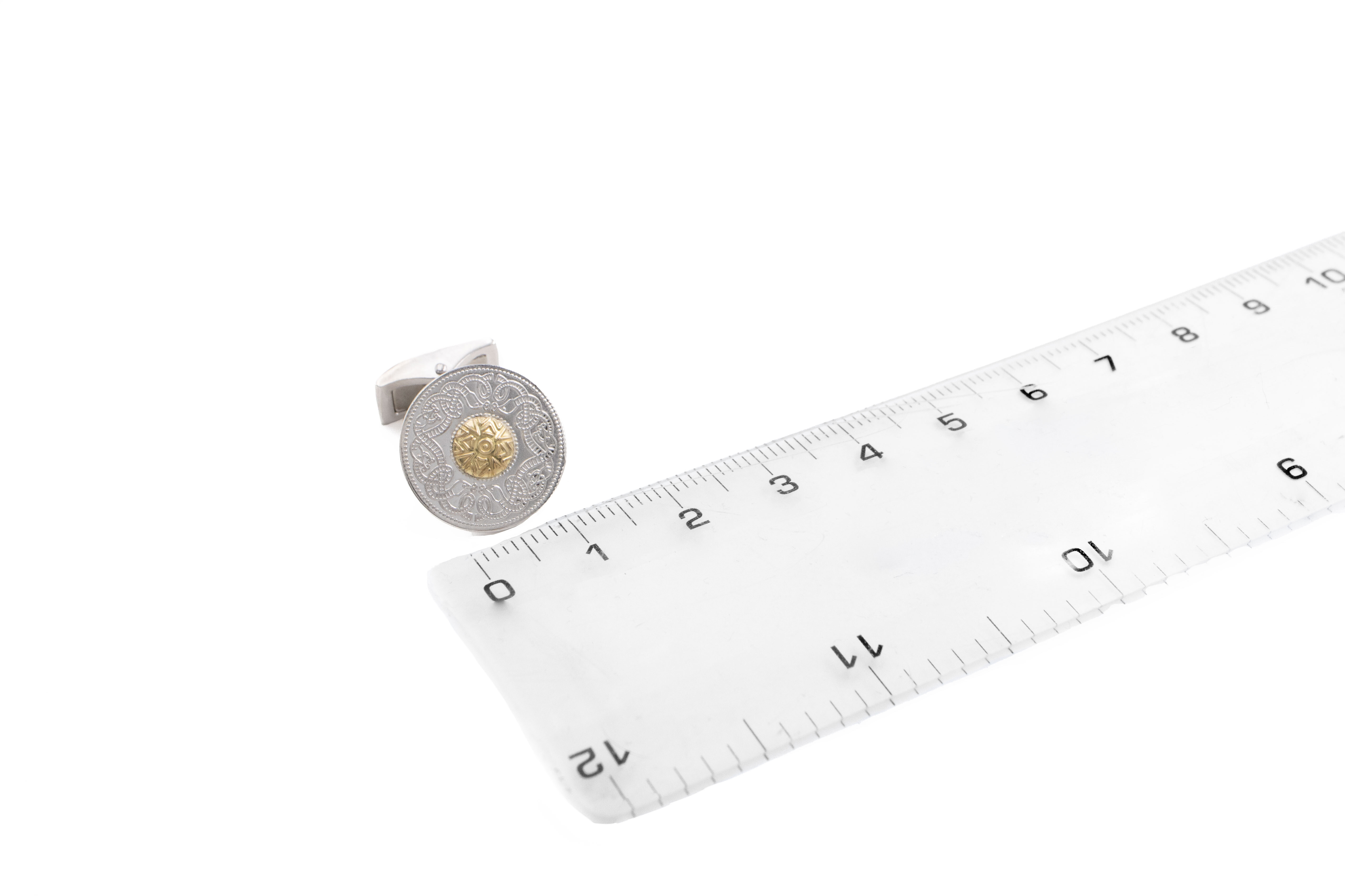 Authentic Sterling Silver & 18K Yellow Gold Celtic Knot & Celtic Warrior Cufflinks For Men. Picture For Scale.