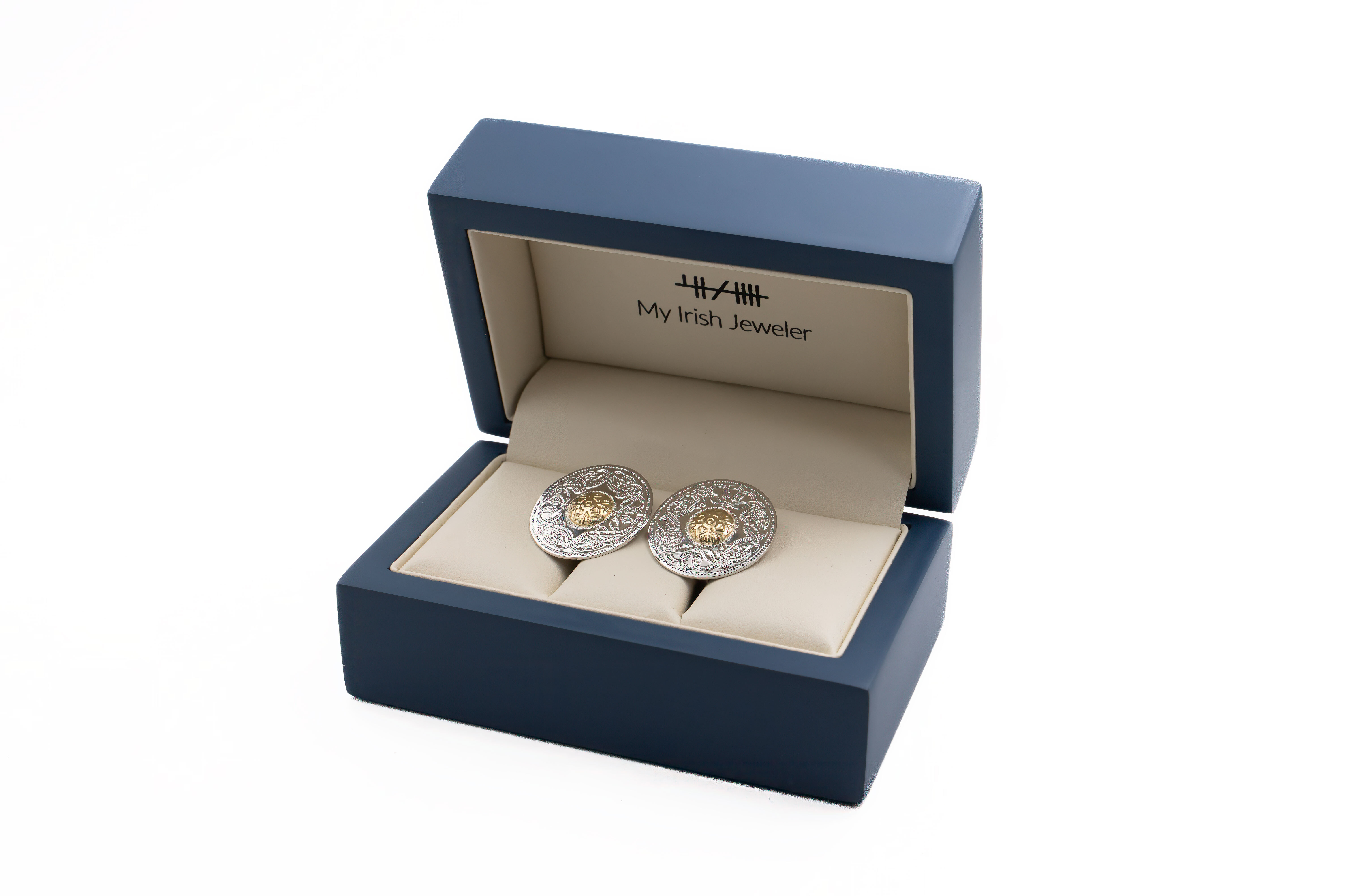 Mens Large Sterling Silver & 18K Yellow Gold Celtic Knot Cufflinks. In Luxury Packaging.