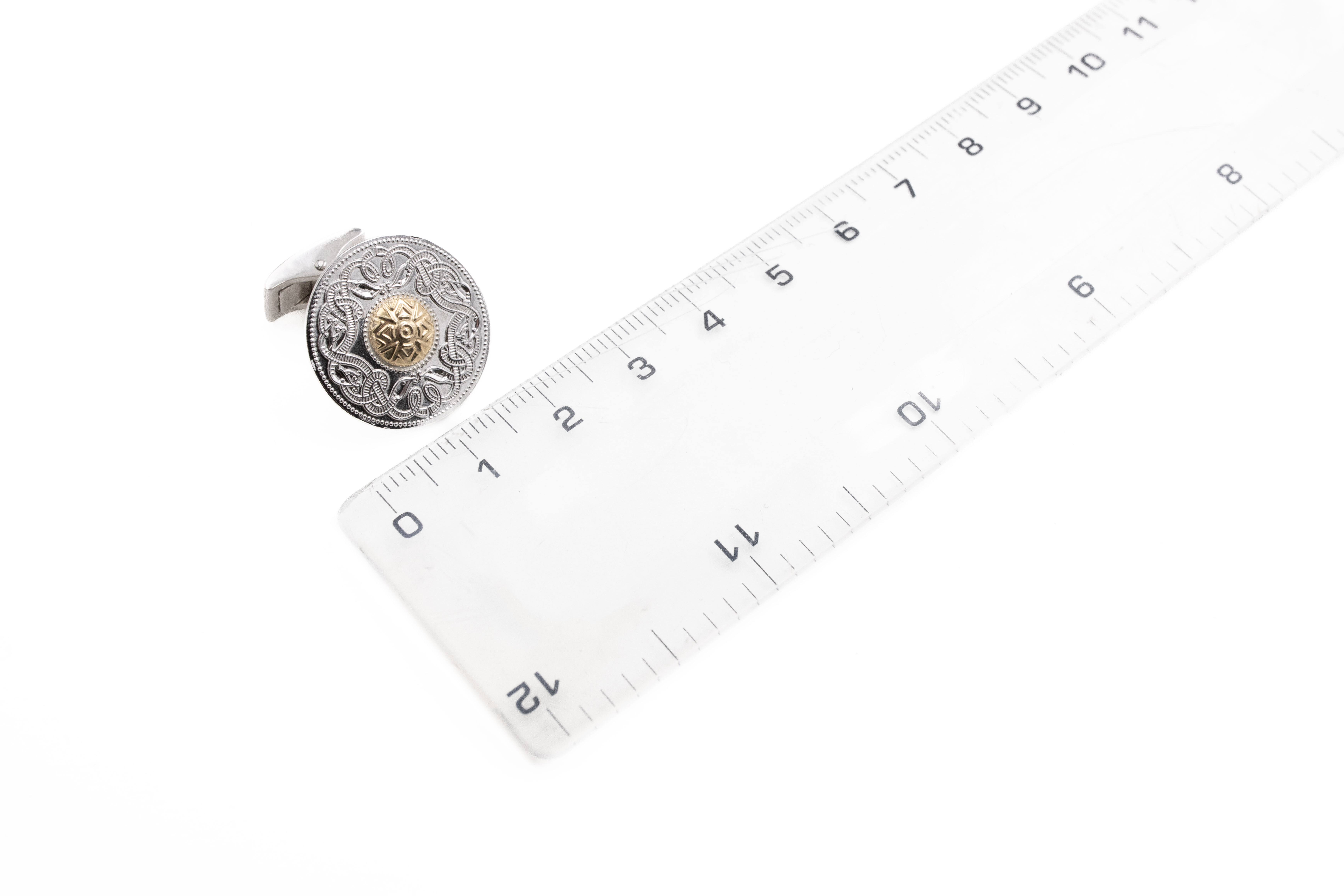 Large Real Sterling Silver & 18K Yellow Gold Celtic Knot & Celtic Warrior Cufflinks For Men. Picture For Scale.