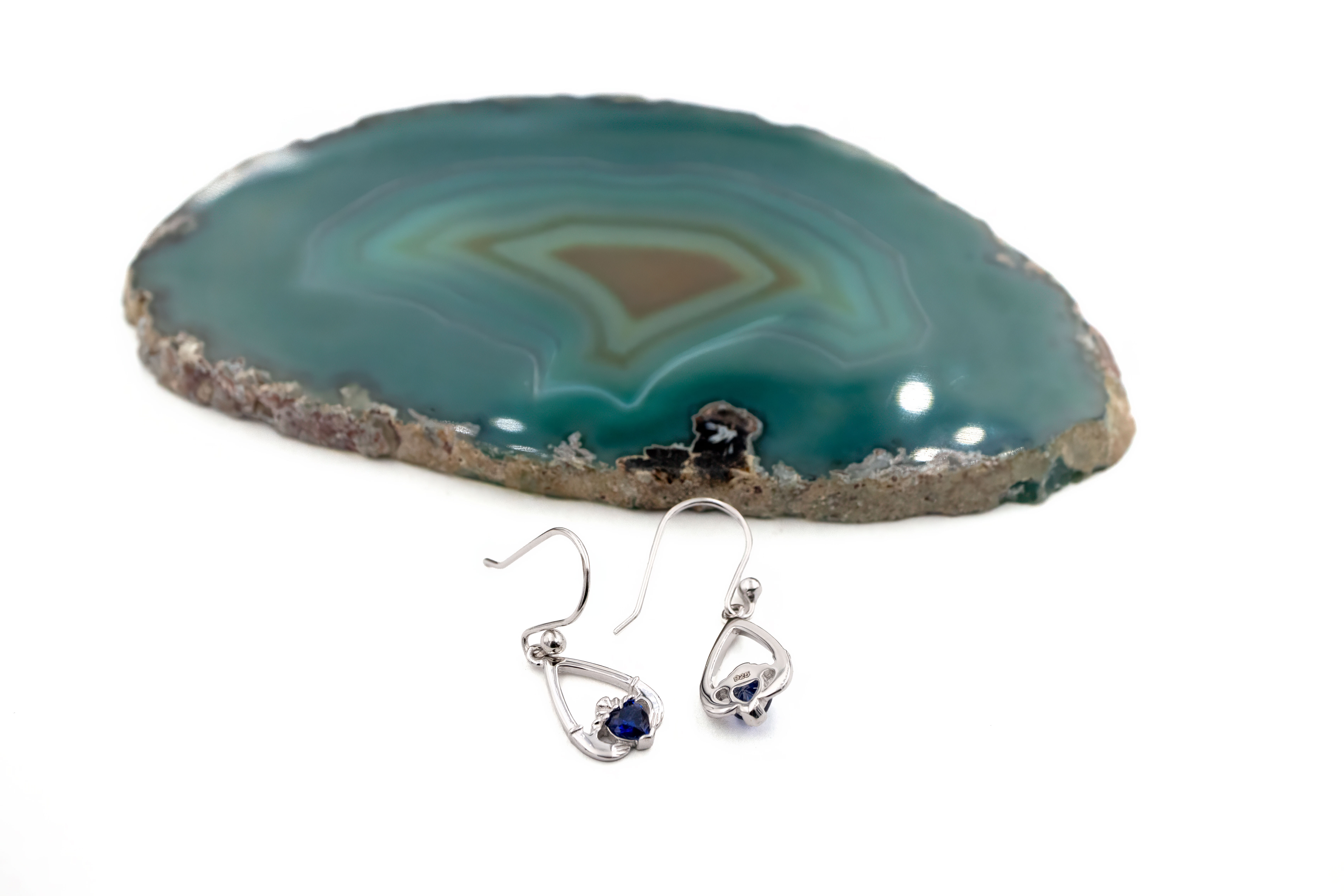 Authentic Sterling Silver September Birthstone Earrings For Women. Picture Of The Back.