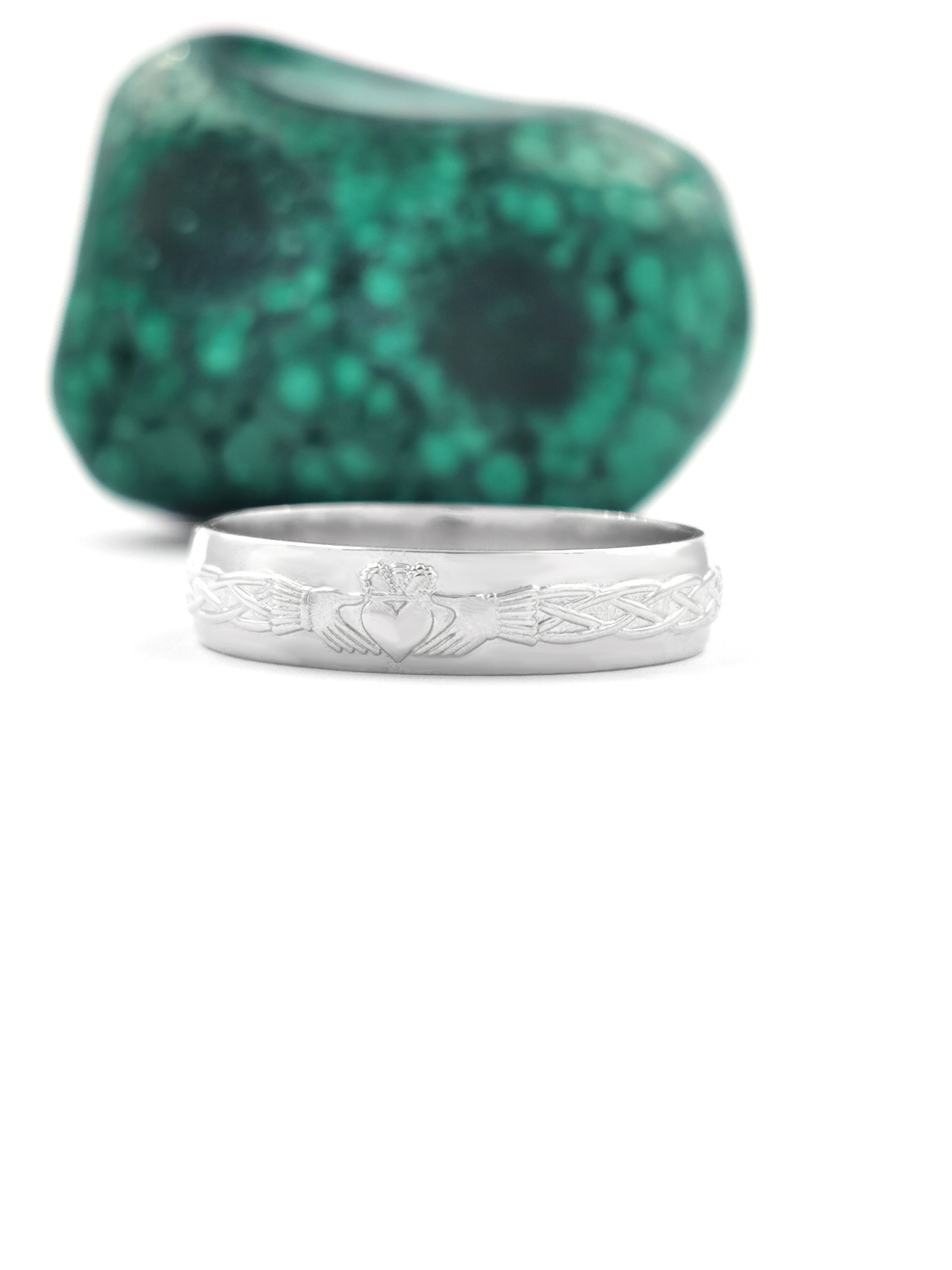 Mens Authentic White Gold Claddagh Ring