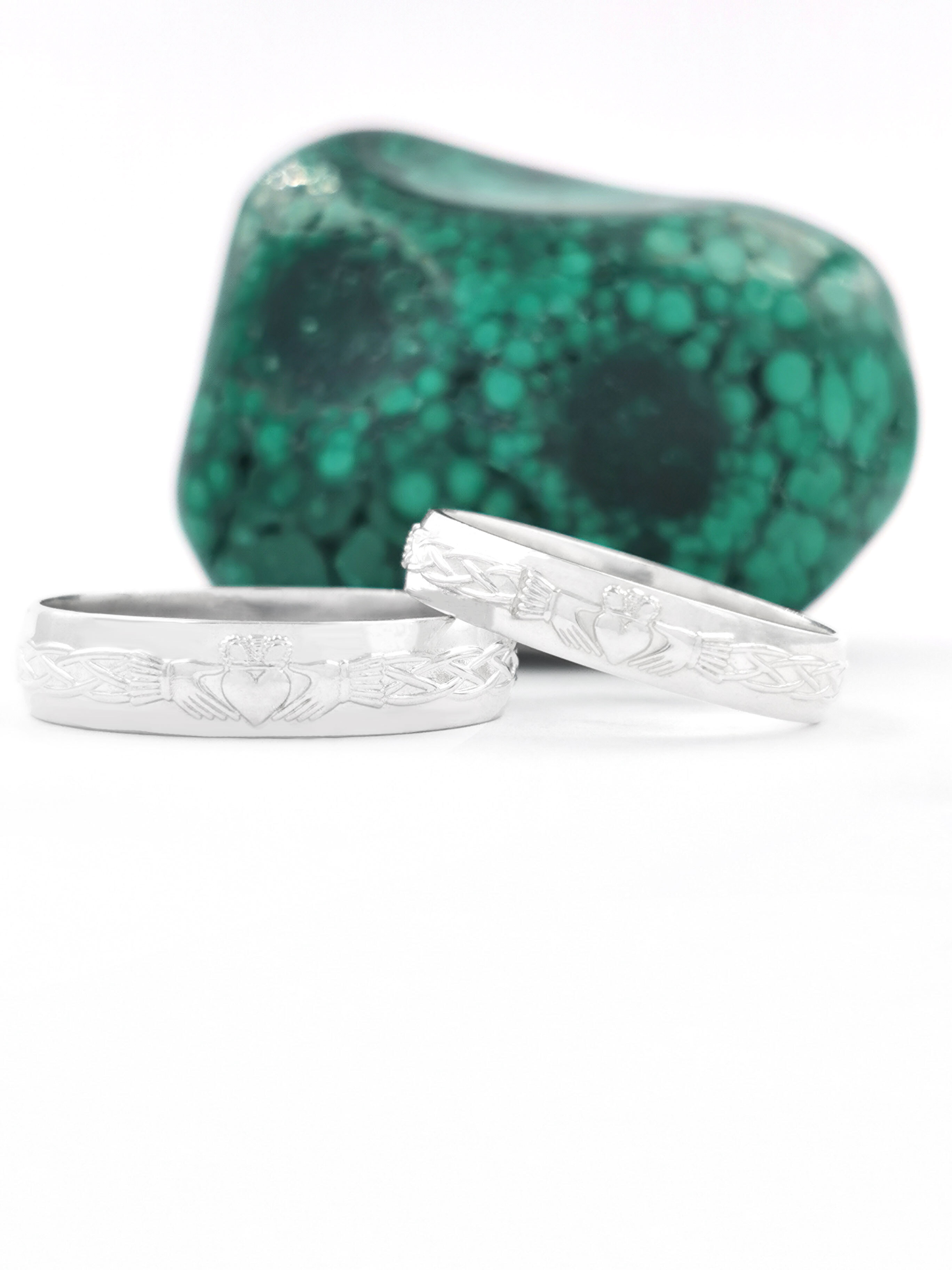 Mens Claddagh Wedding Ring in Real 10K White Gold