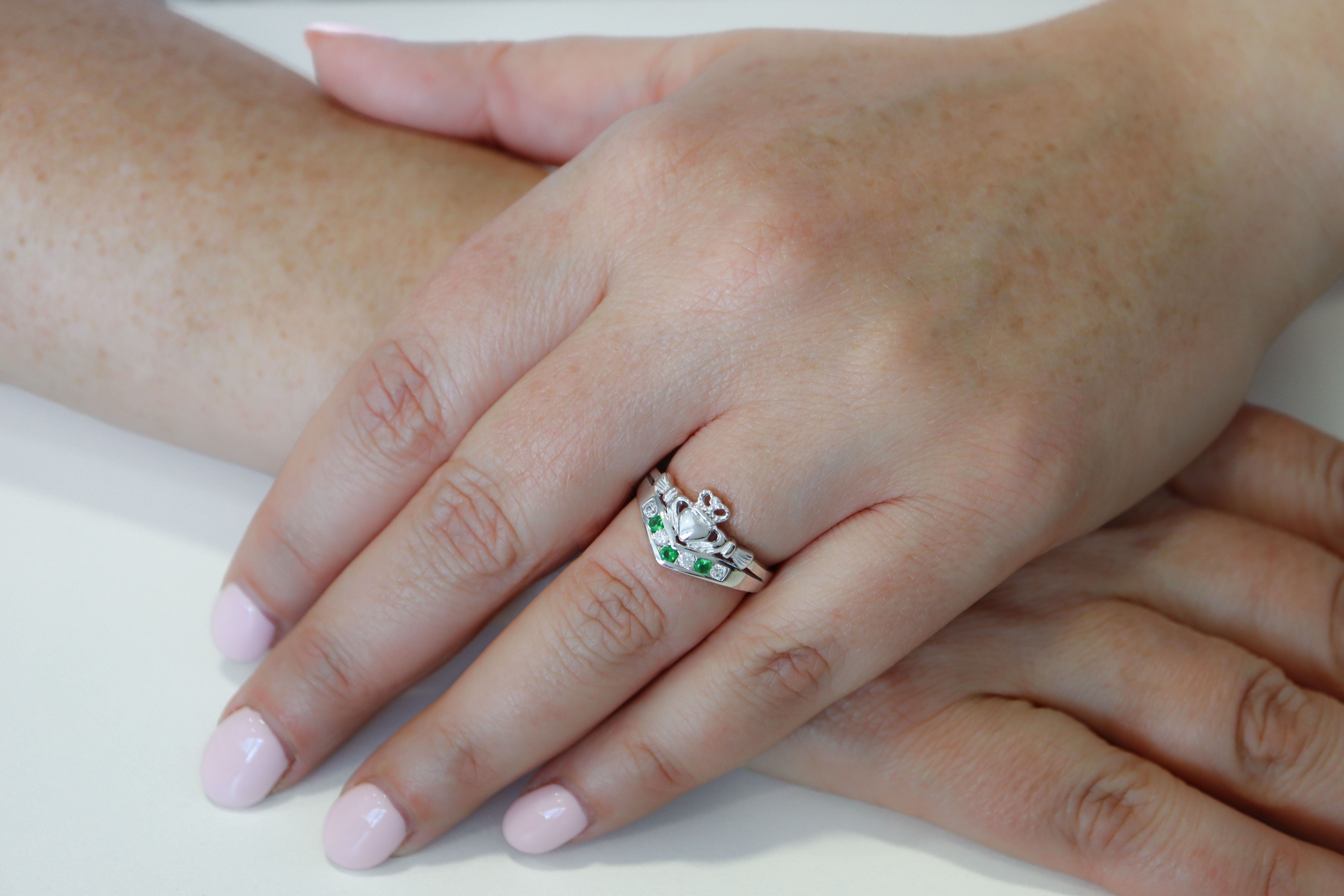 Silver Claddagh Wishbone Cubic Zirconia Ring Sku 1635 model