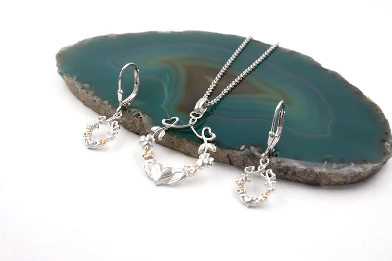 Real Sterling Silver Claddagh & Shamrock Gift Set For Women