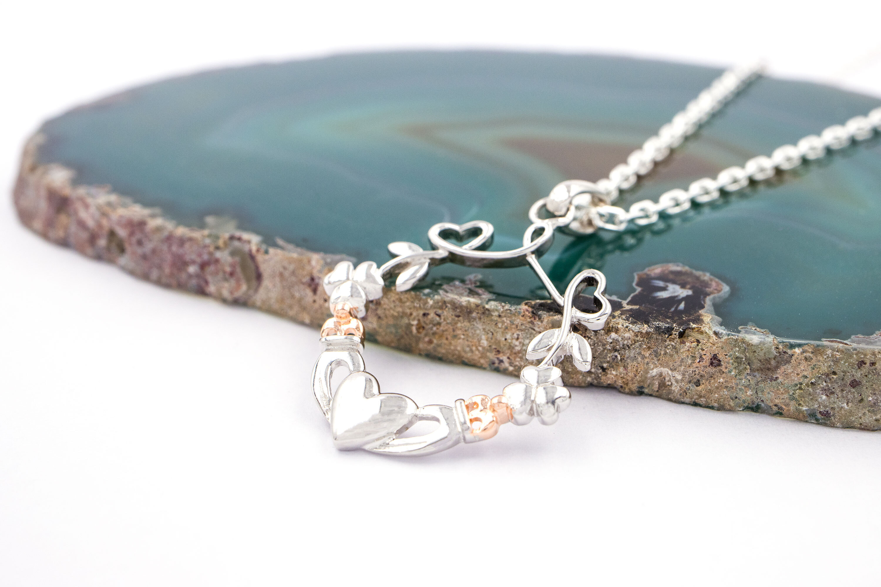 Claddagh & Shamrock - Shown with Light Cable Chain