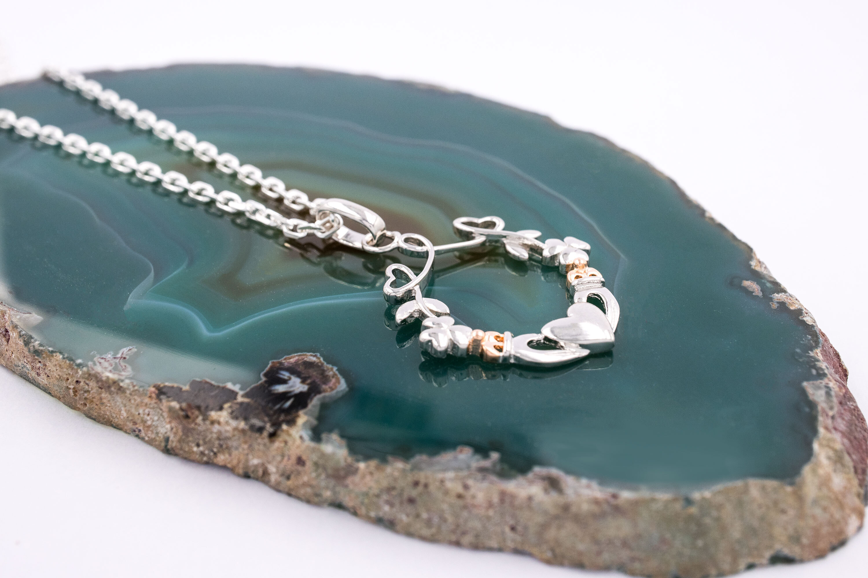 Claddagh & Shamrock - Shown with Light Cable Chain