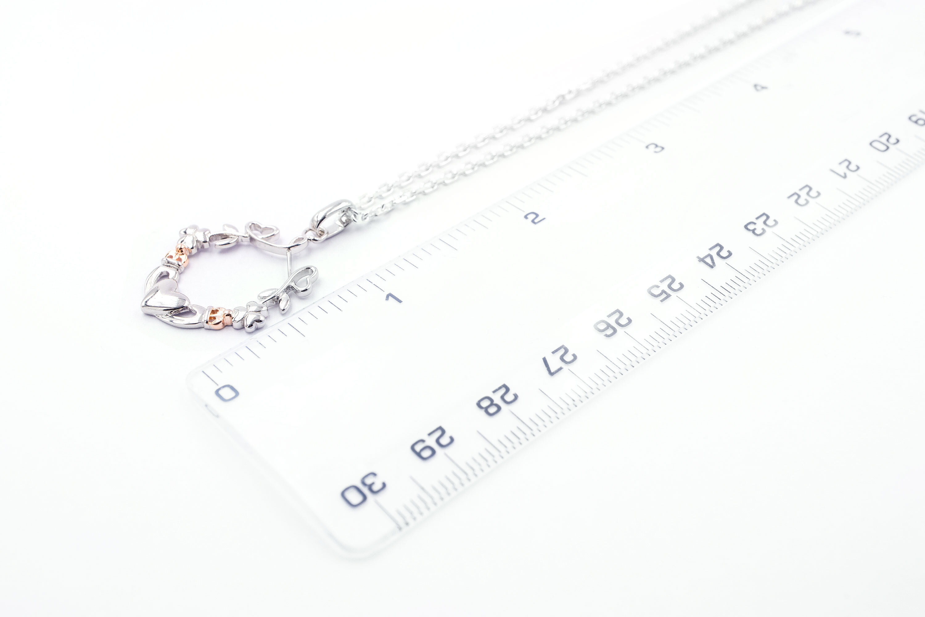 Genuine Sterling Silver Claddagh Necklace For Women. Picture For Scale.