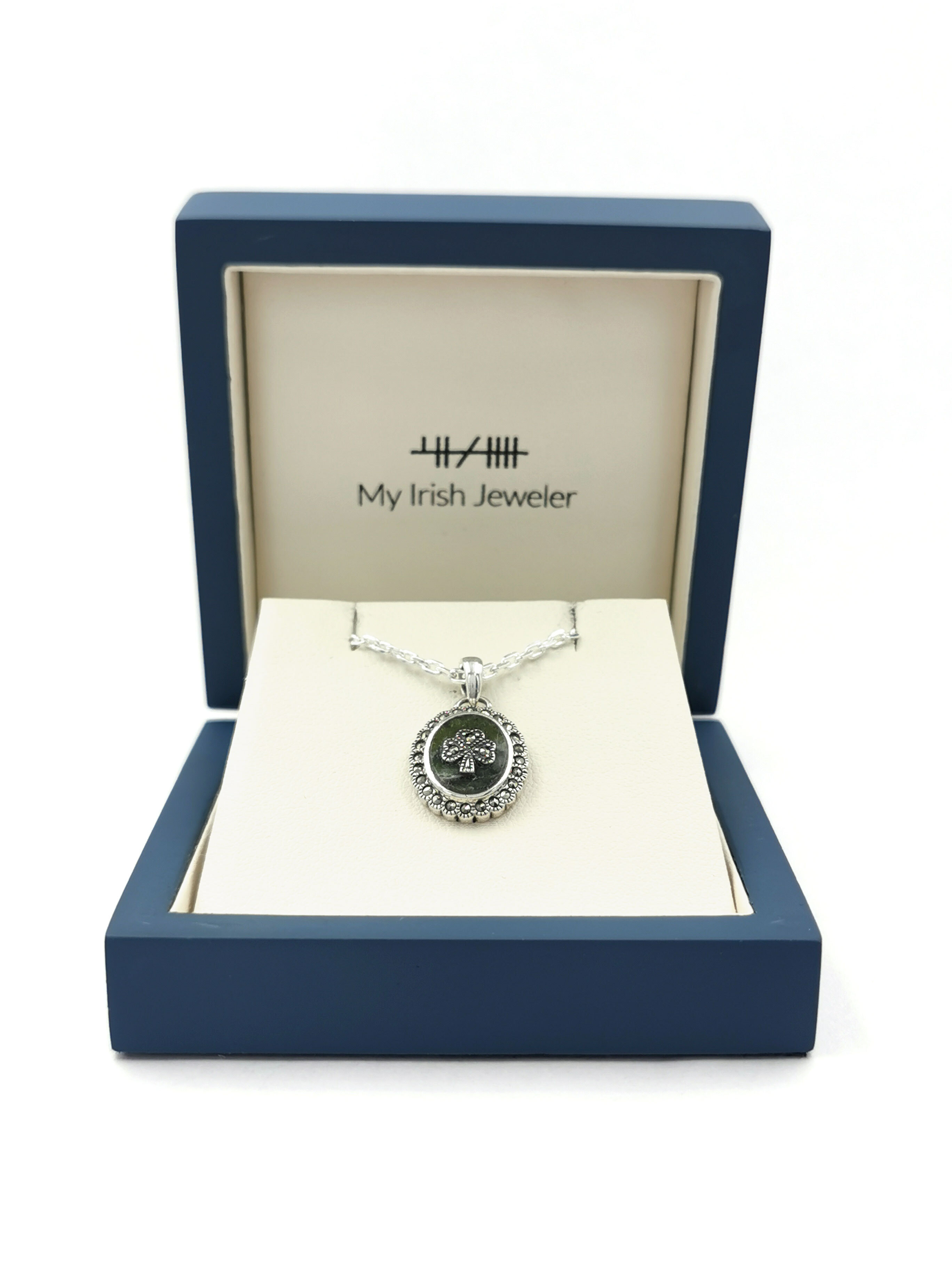 Womens Shamrock Necklace in Real Sterling Silver. In Luxury Packaging.