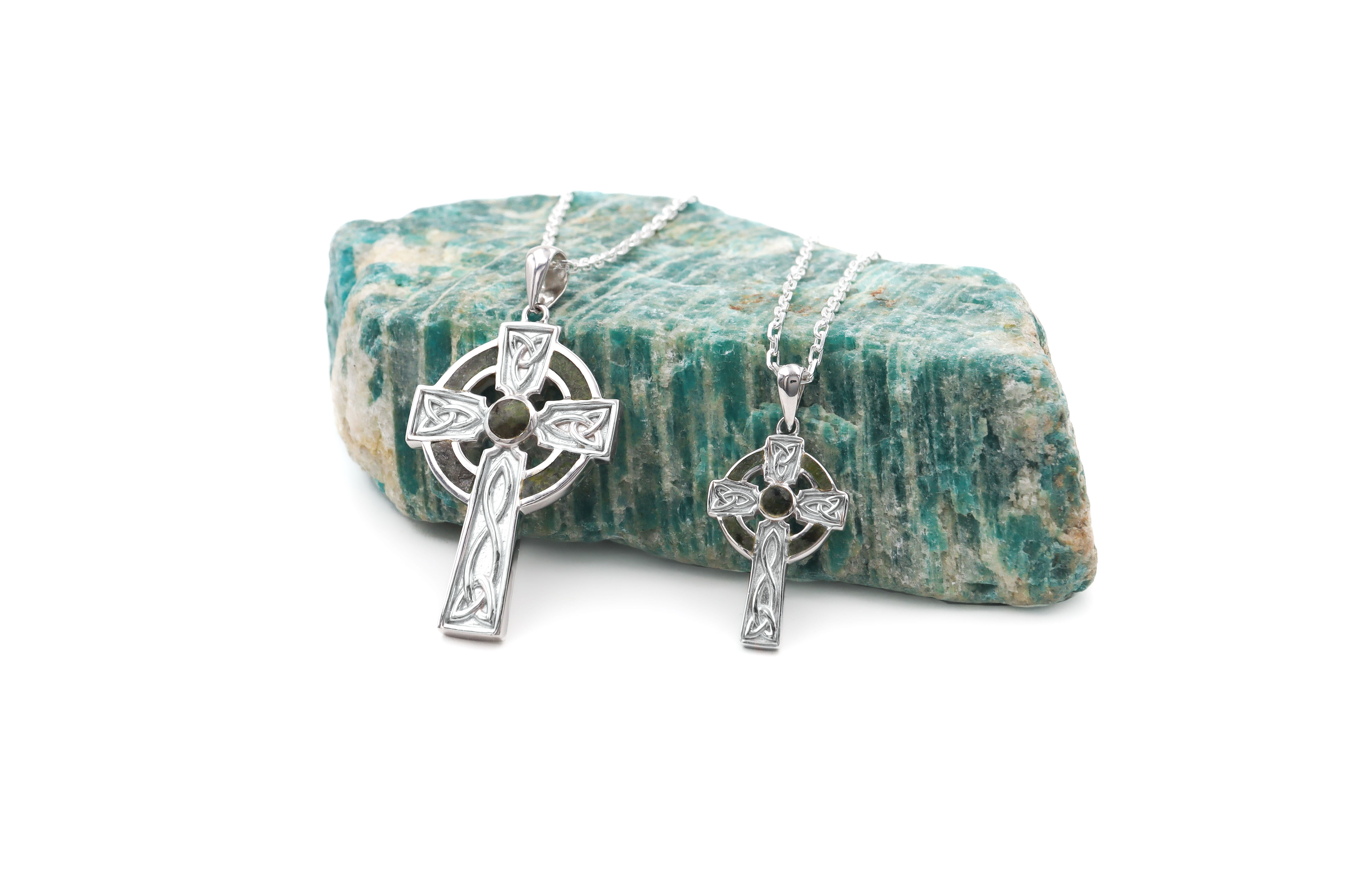 Real Sterling Silver Celtic Cross & Connemara Marble Necklace For Women