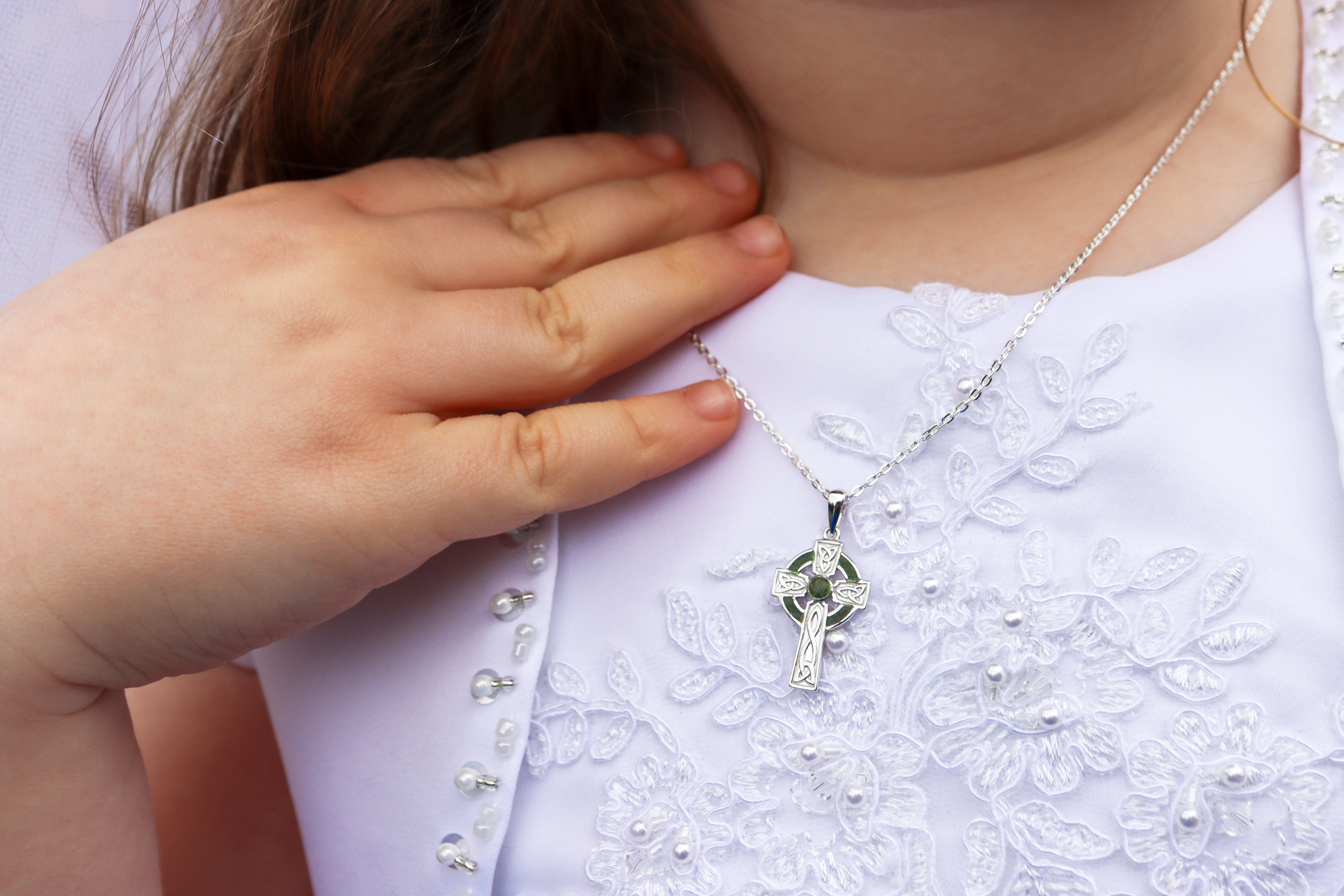 Silver Connemara Marble Set Celtic Cross Necklace Sku 10326