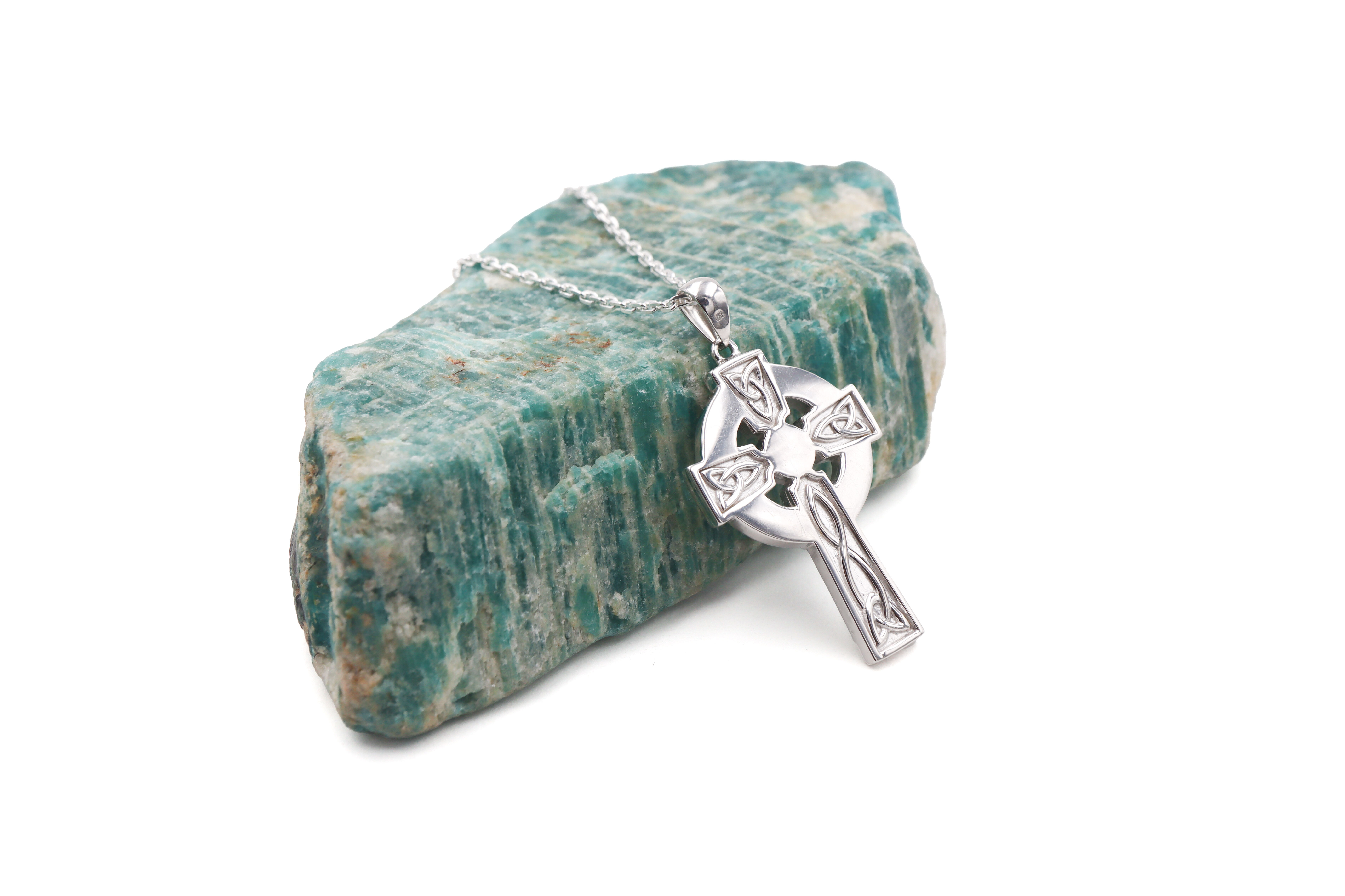 Attractive Sterling Silver Celtic Cross & Connemara Marble Necklace. Picture Of The Back.