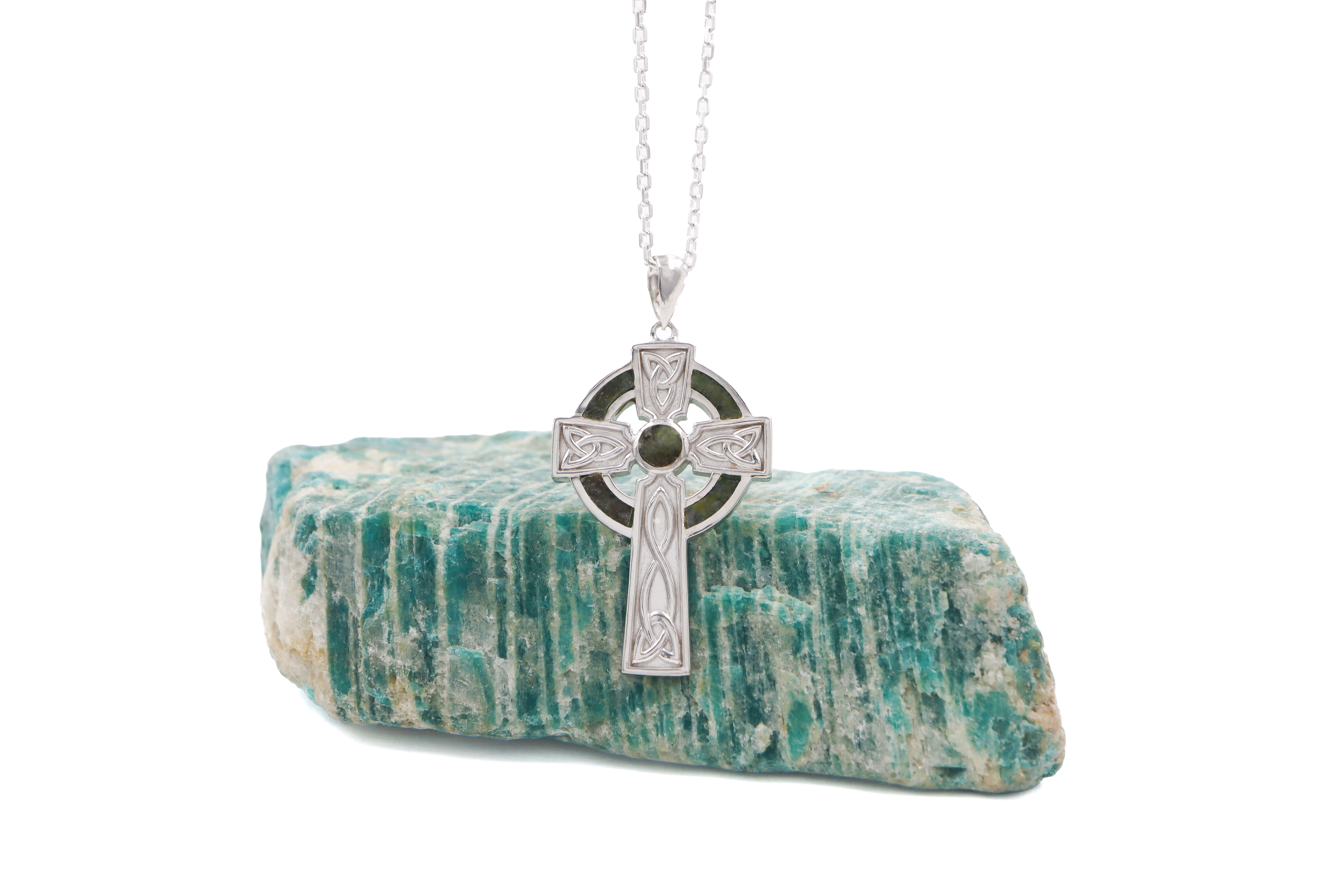 Real Sterling Silver Celtic Cross & Connemara Marble Necklace
