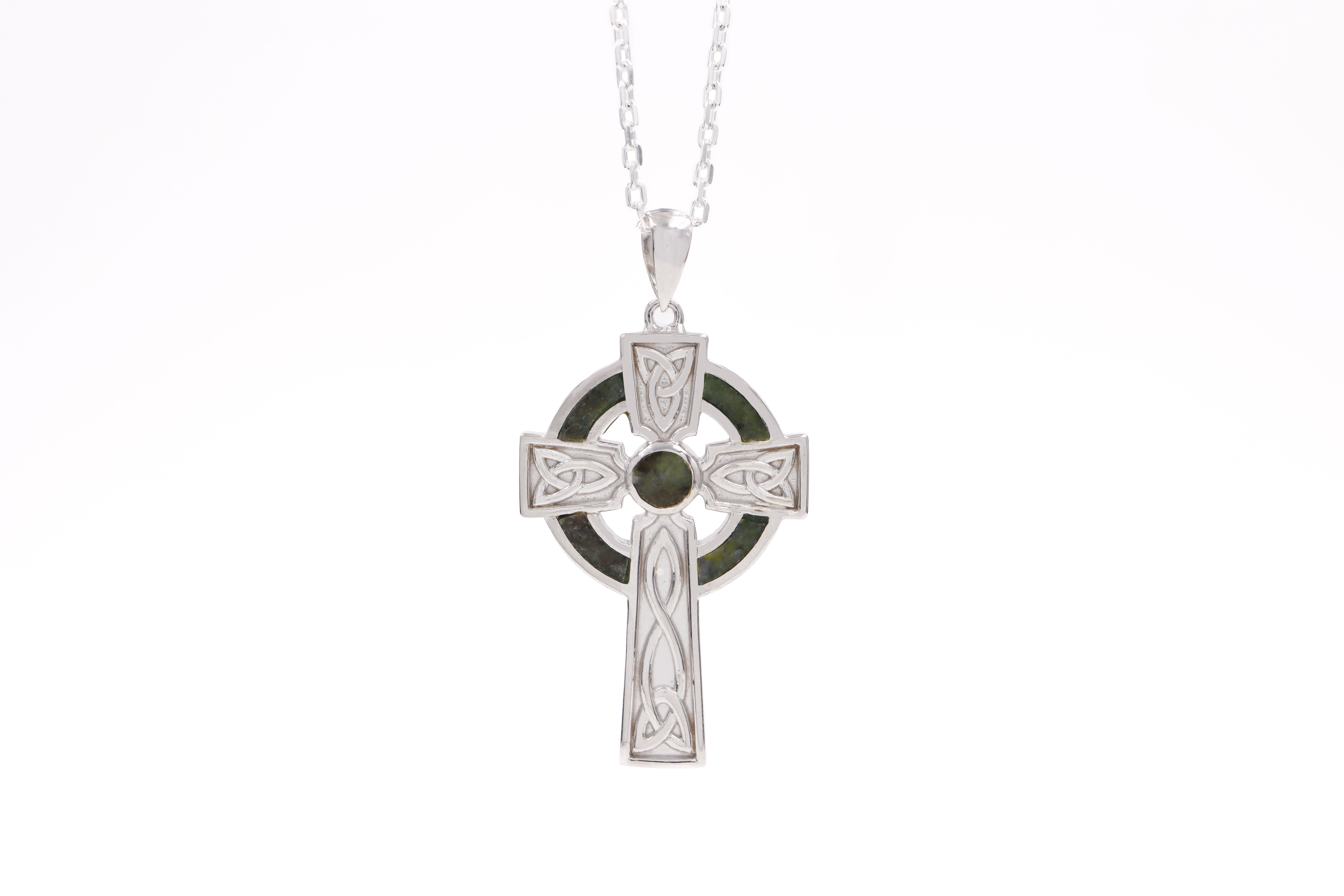 Celtic Cross & Connemara Marble Necklace in Sterling Silver