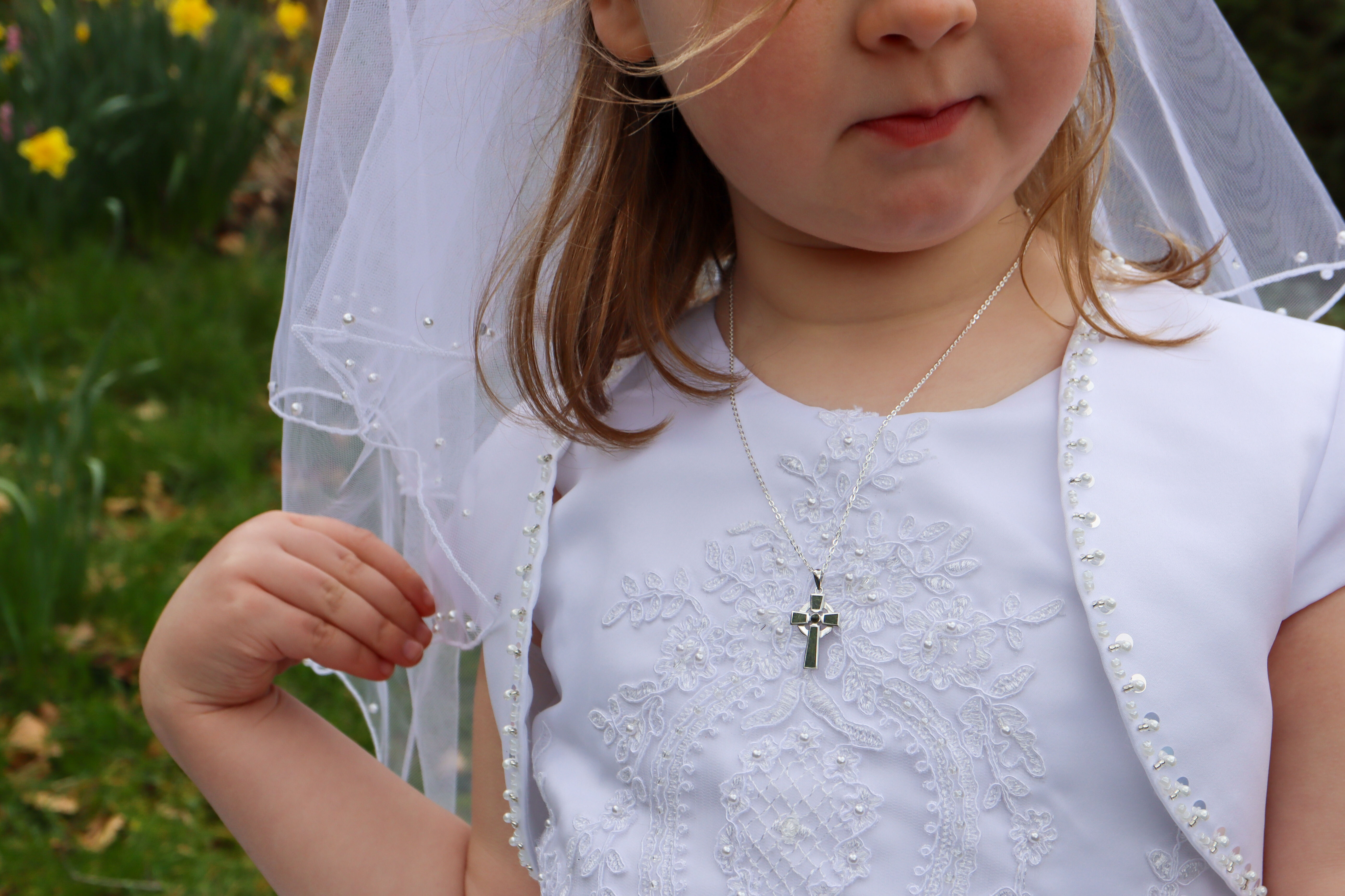 Silver Connemara Marble Set Celtic Cross Necklace Sku 10334