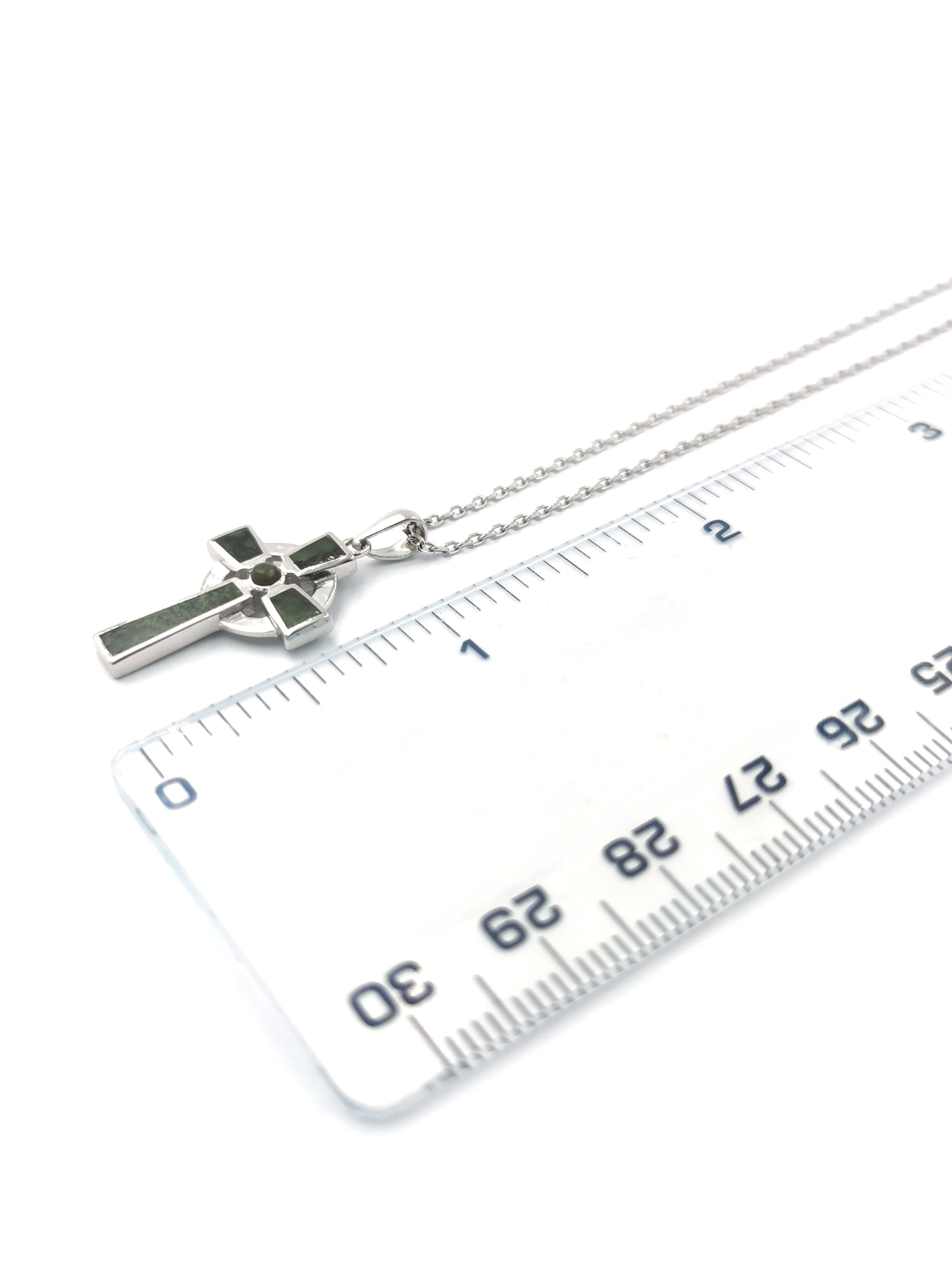 Womens Authentic Sterling Silver Celtic Cross & Connemara Marble Necklace. Picture For Scale.