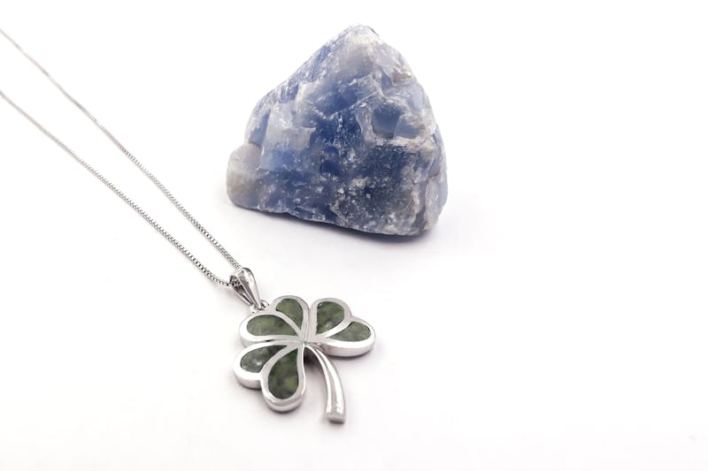 Irish Sterling Silver Shamrock & Connemara Marble Necklace For Women