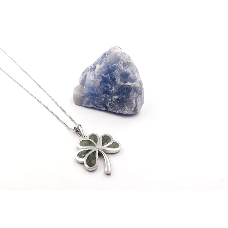 Irish Sterling Silver Shamrock & Connemara Marble Necklace For Women