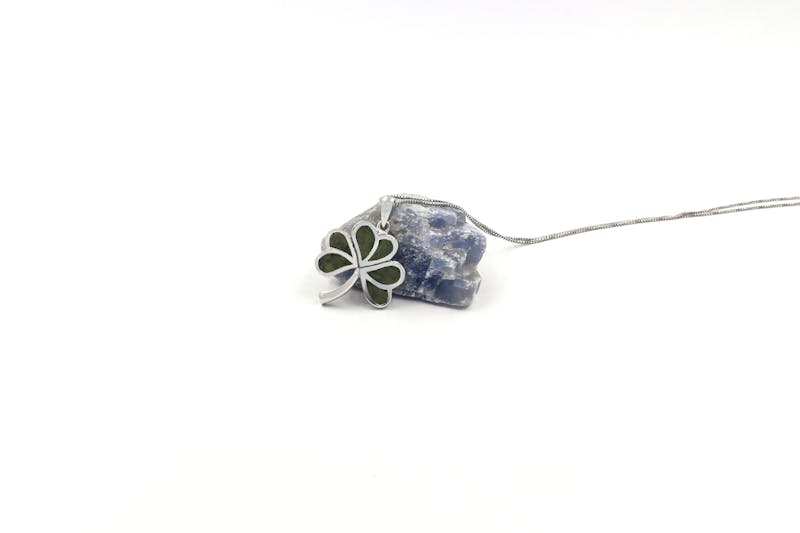 Gorgeous Sterling Silver Shamrock & Connemara Marble Necklace For Women