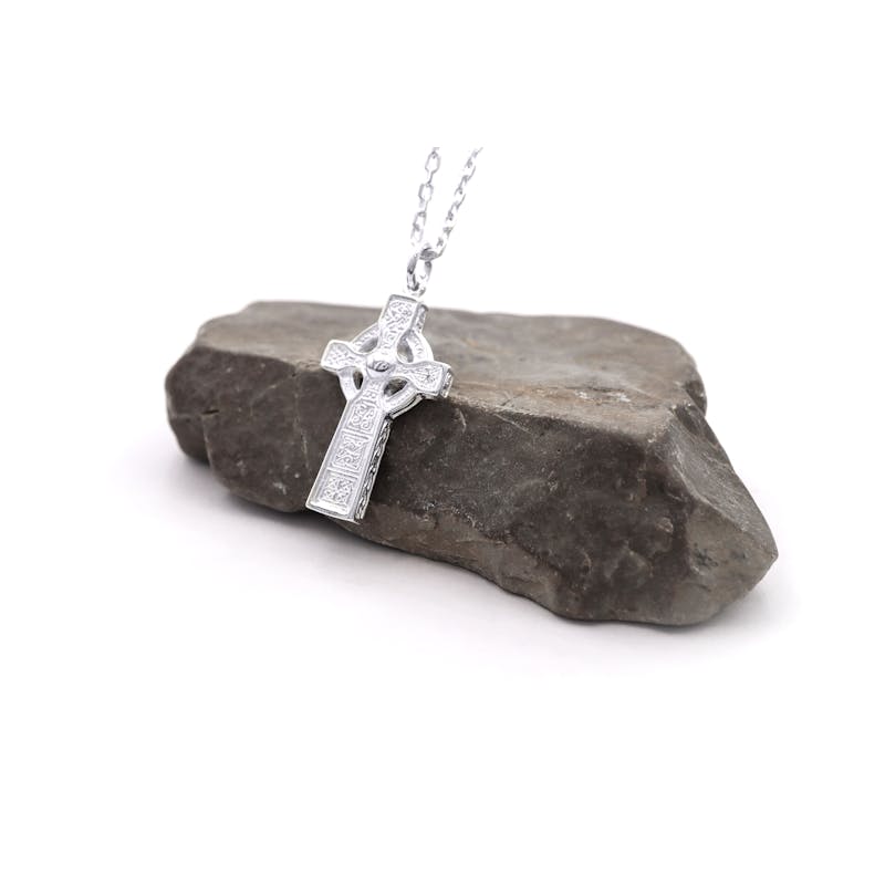Irish Sterling Silver Celtic Cross Necklace For Men. Side View.