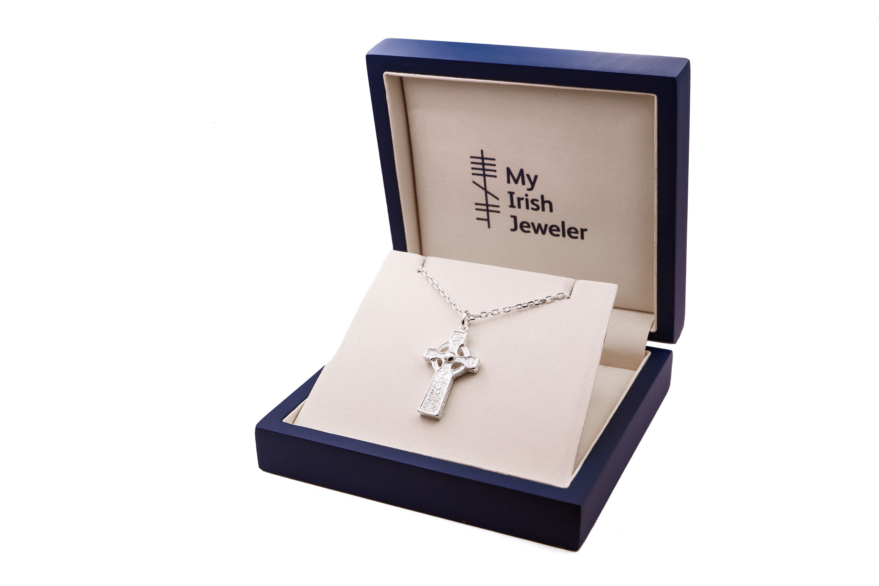 Mens Sterling Silver Celtic Cross Necklace. Side View.