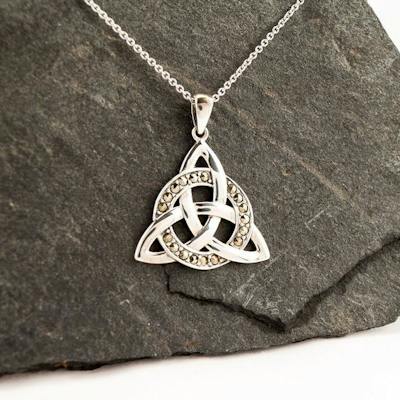 Silver Trinity Knot Pendant set with Marcasite