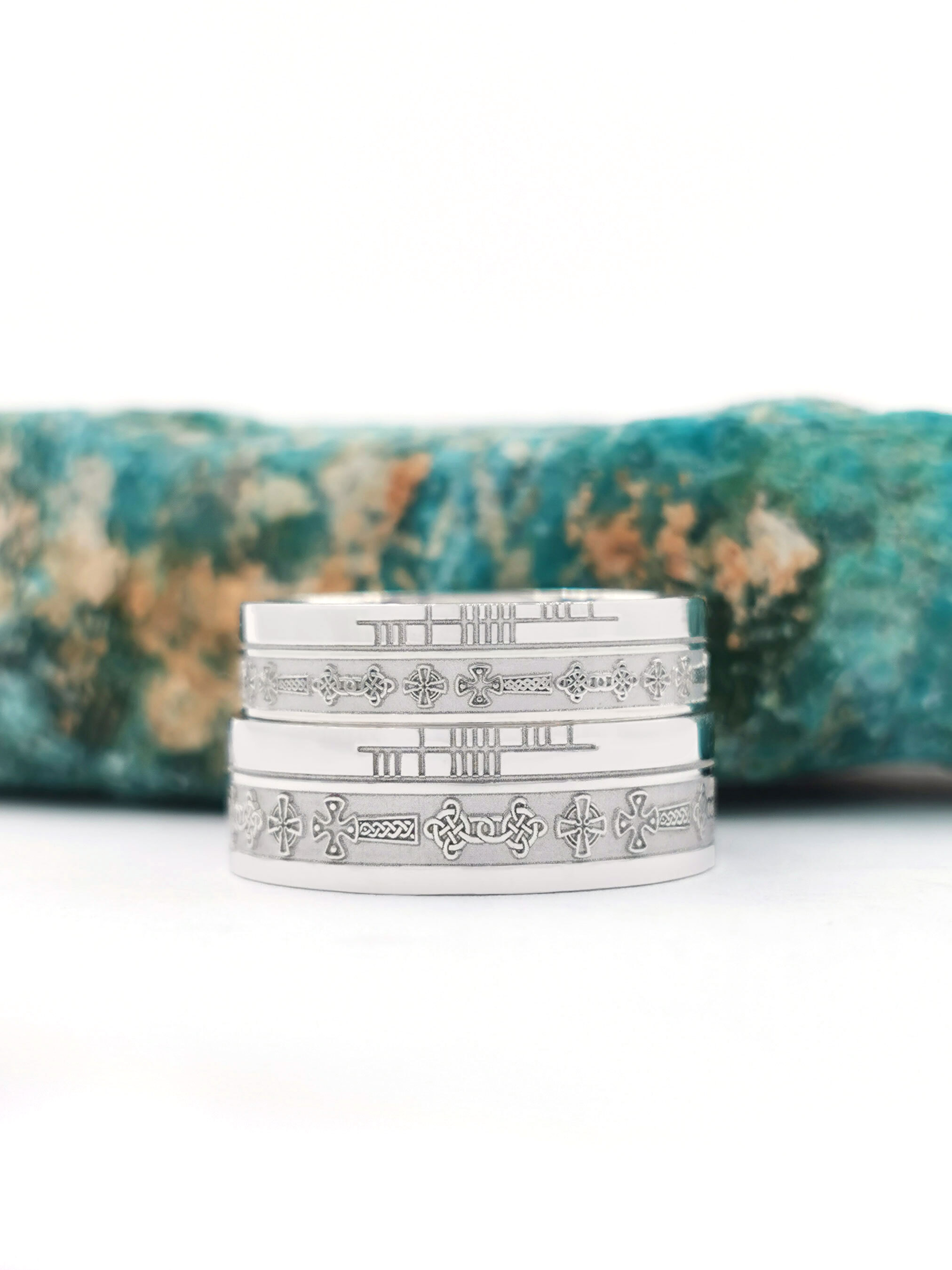 Irish Sterling Silver Celtic Cross Ring With a Florentine Finish