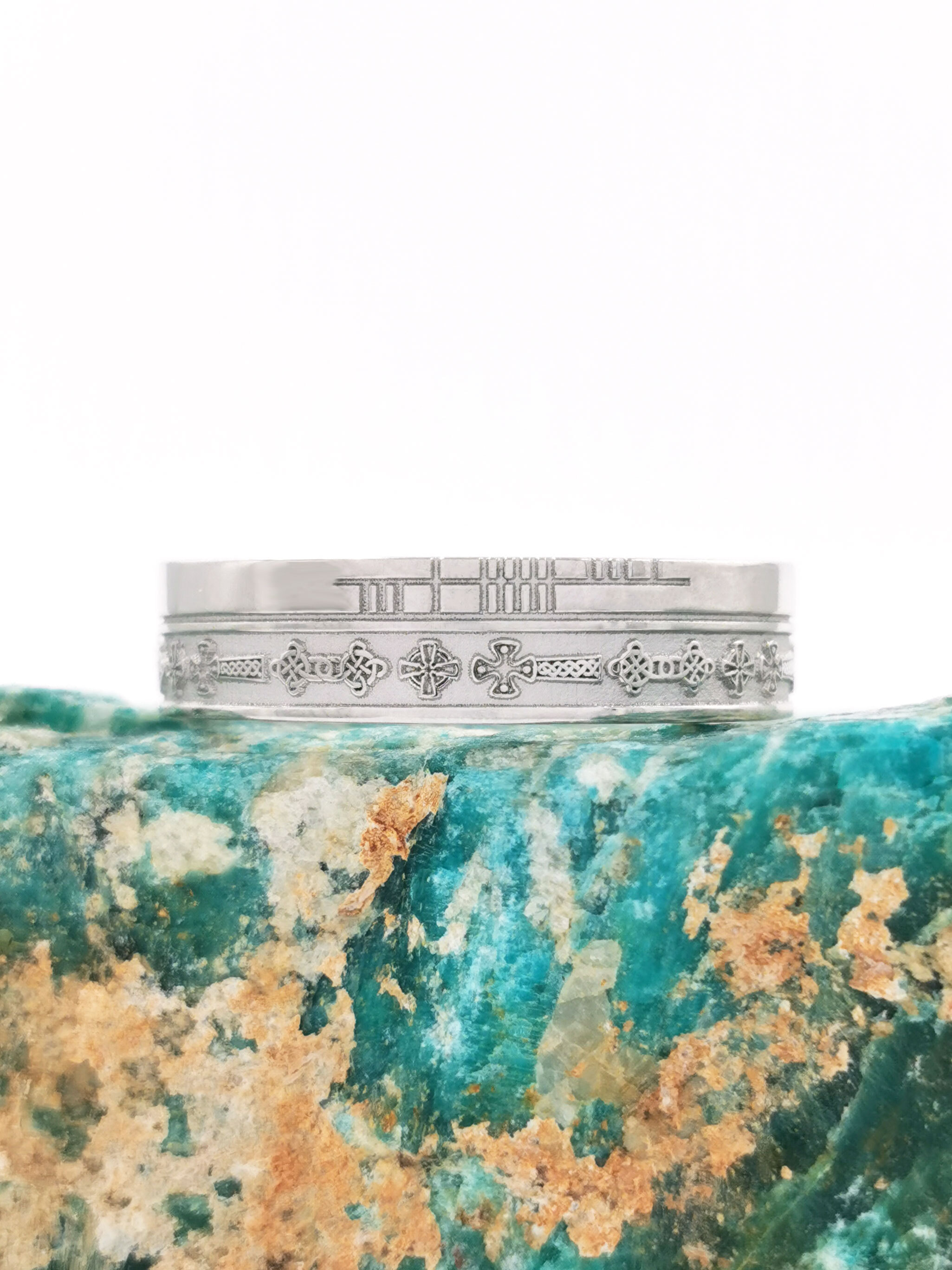 Irish Florentine Sterling Silver Celtic Cross 7.3mm Ring