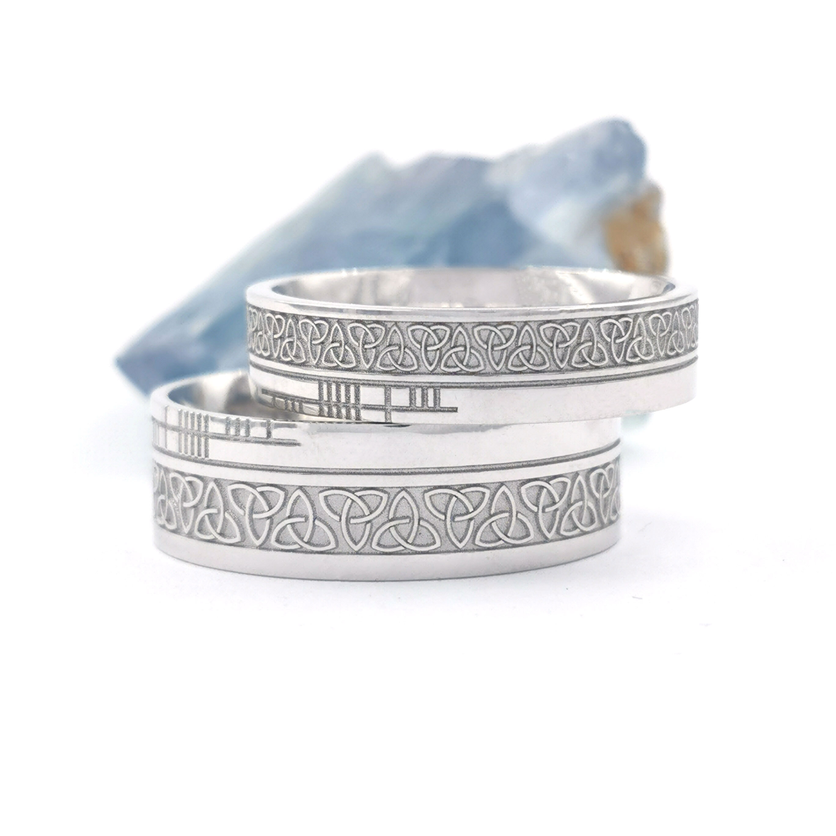 Florentine Ogham & Trinity Knot 7.3mm Ring in Real Platinum 950